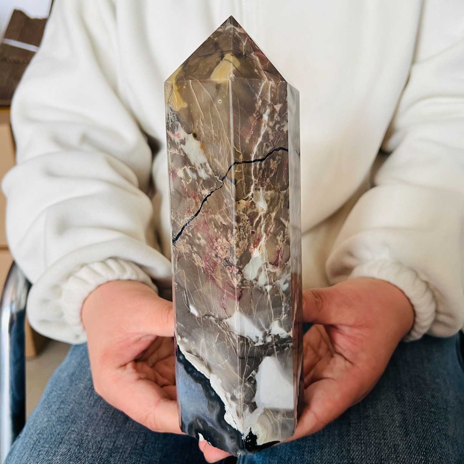 3.19LB RARE NaturaL brown Volcanic Rock agate pillar Quartz Crystal Healing