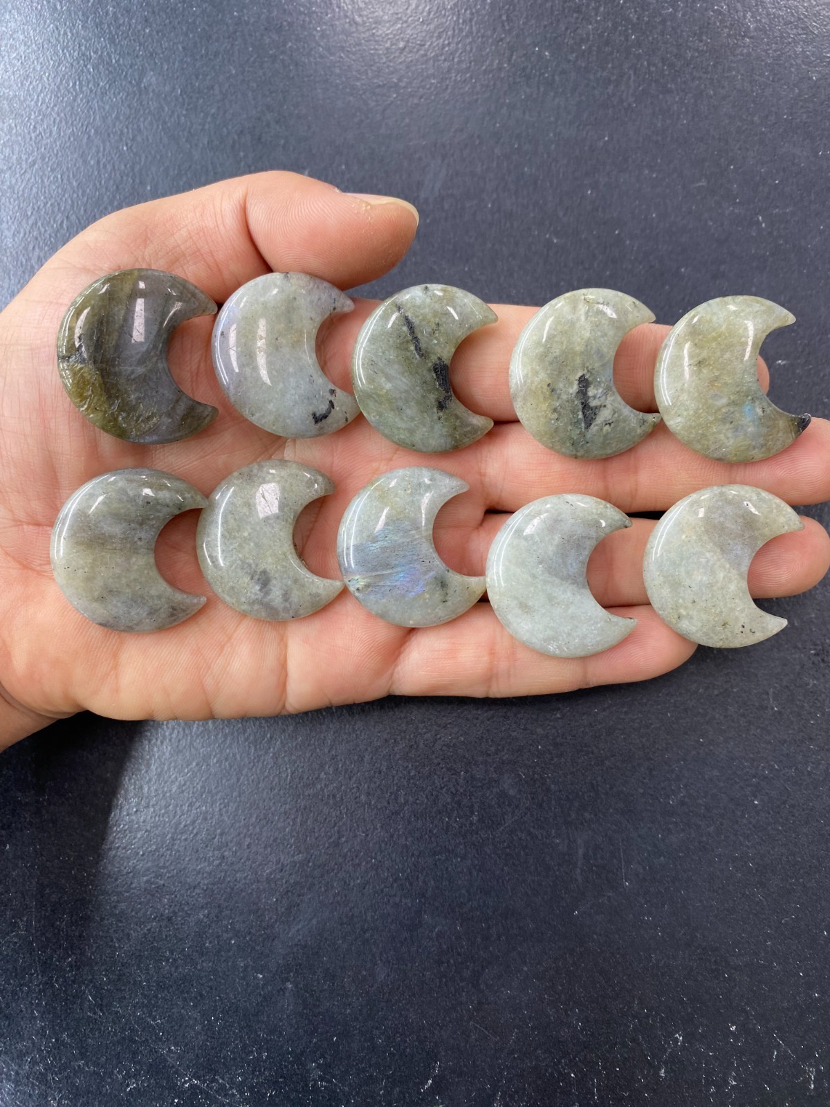 10pc Natural labradorite Quartz carved moon crystal reiki healing gift random