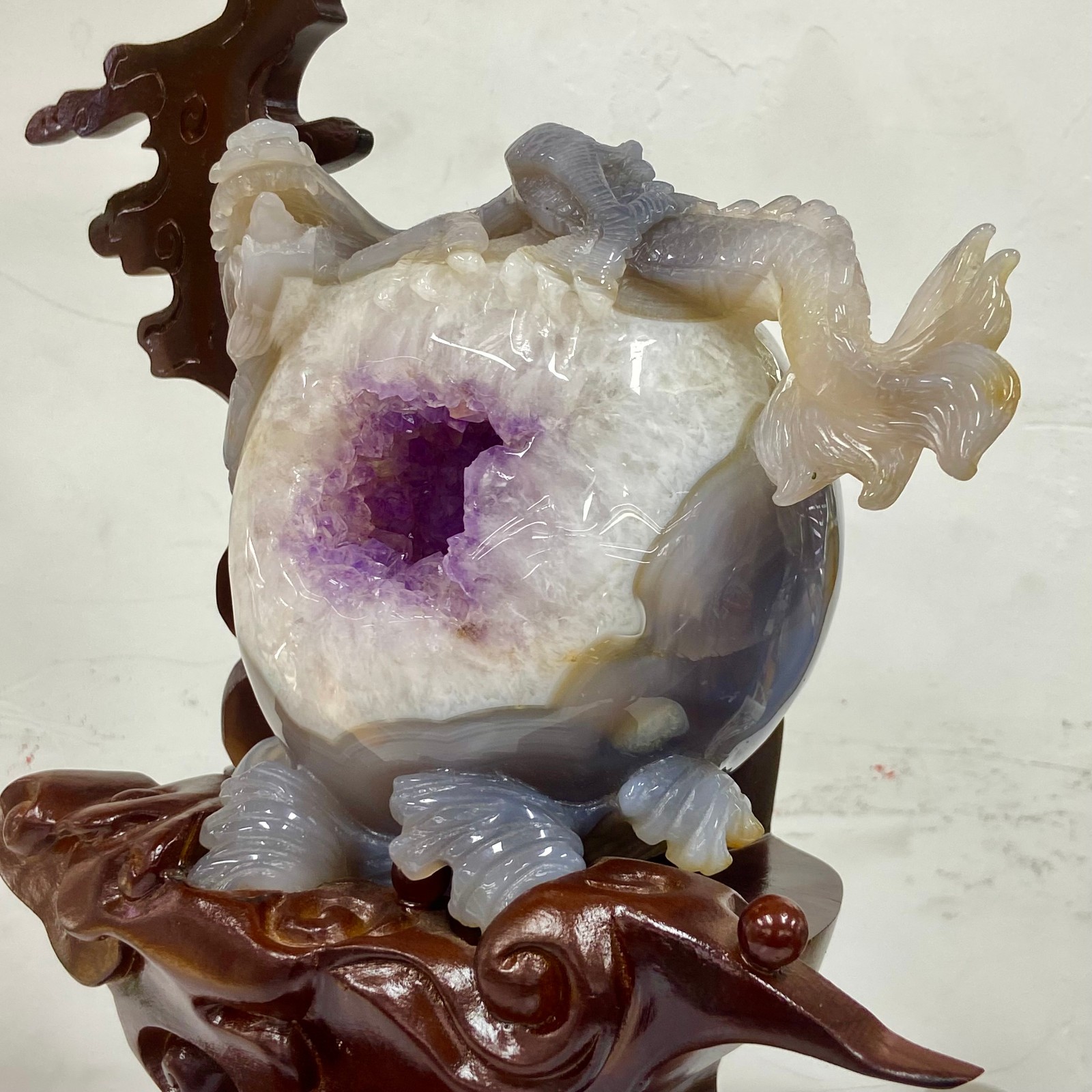 6.3LB Rare Natural Uruguay Amethyst Geode Quartz Crystal agate Carved Dragon