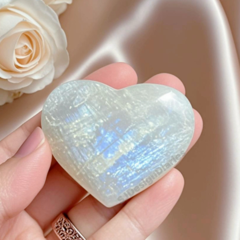 Natural Rainbow Moonstone Heart Shape Palm Stone Moonstone Stone Birthday Gift