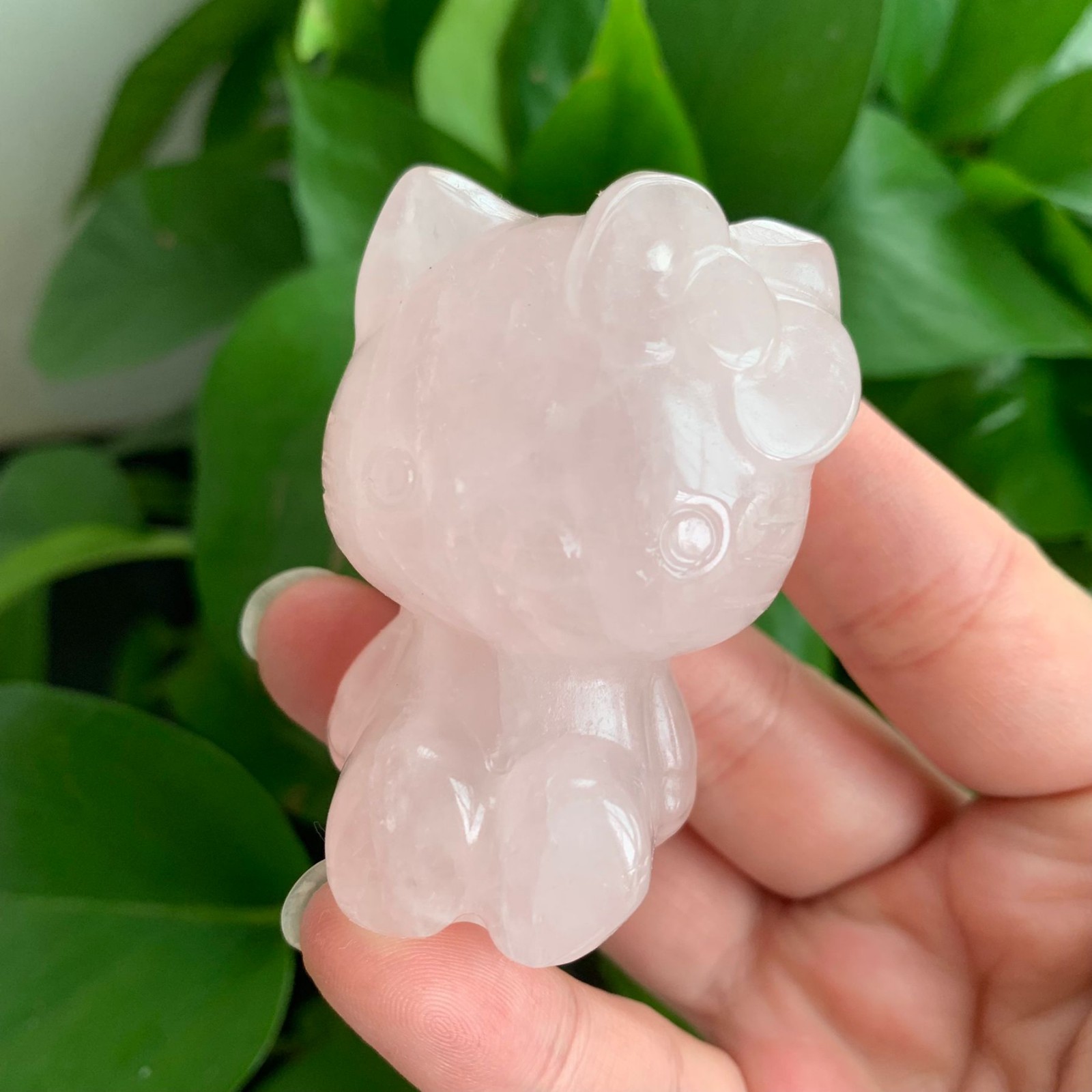 99g Rose Quartz Hello Kitty Cat Carving Crystal Specimen Collection Art Decor