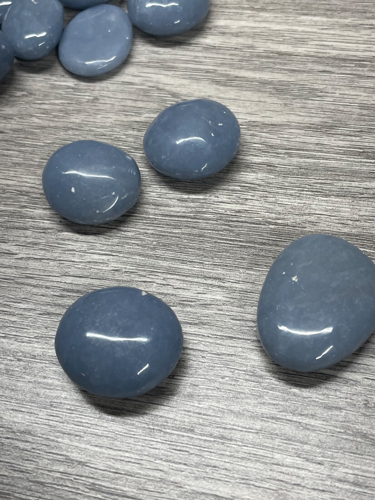 Angelite polished rock stone total weight is about 10 ounces Lot of 12 1/2″ – 1″