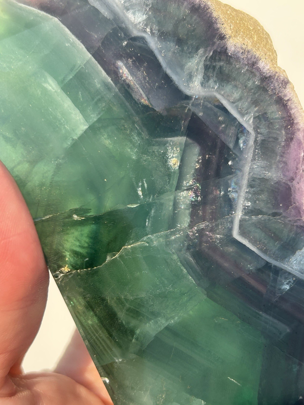 Rainbow Green Purple Fluorite Polished Slab Gold Edge 1 lb 4 oz