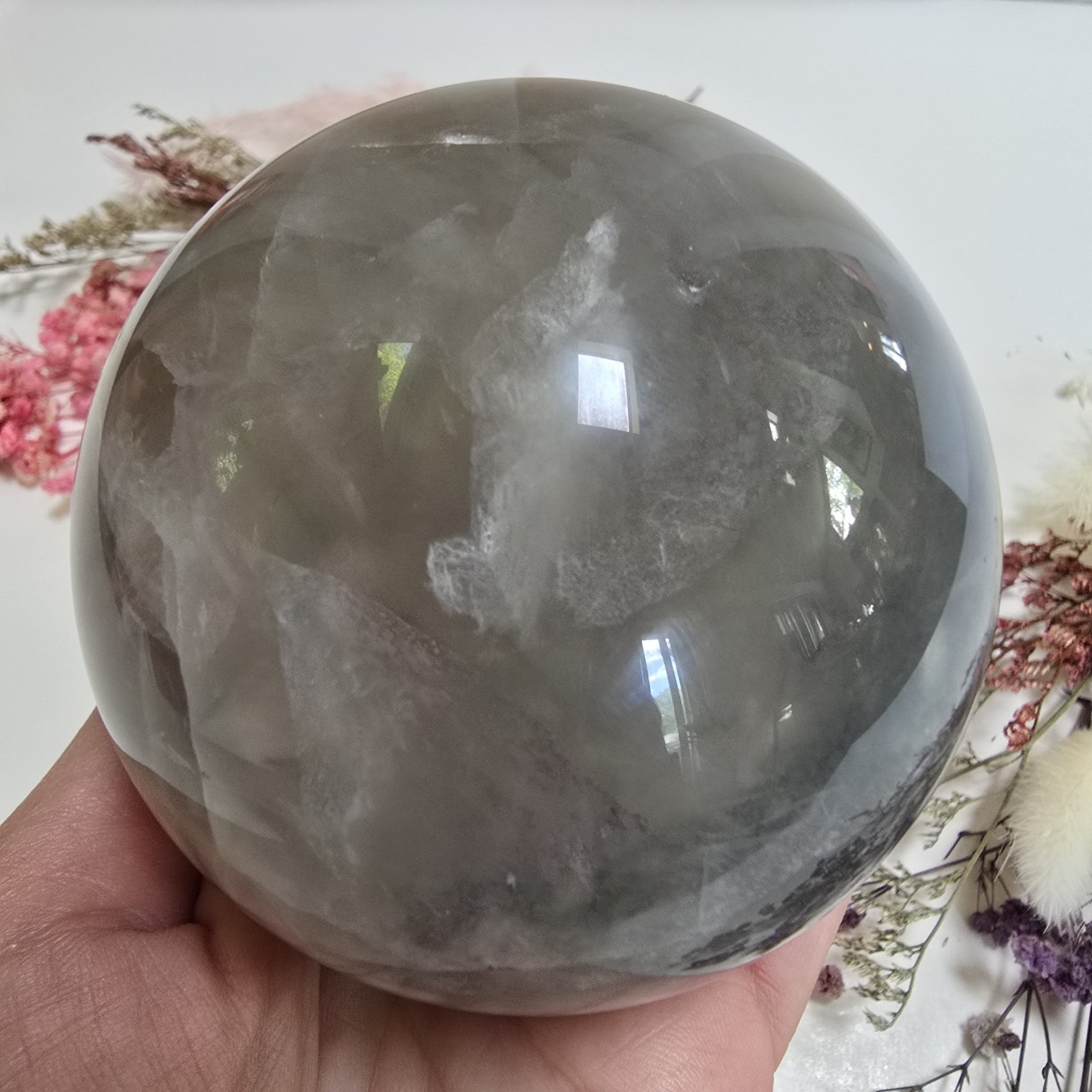 86mm Rainbow Fluorite Blue Green Crystal Sphere Orb (FP4)
