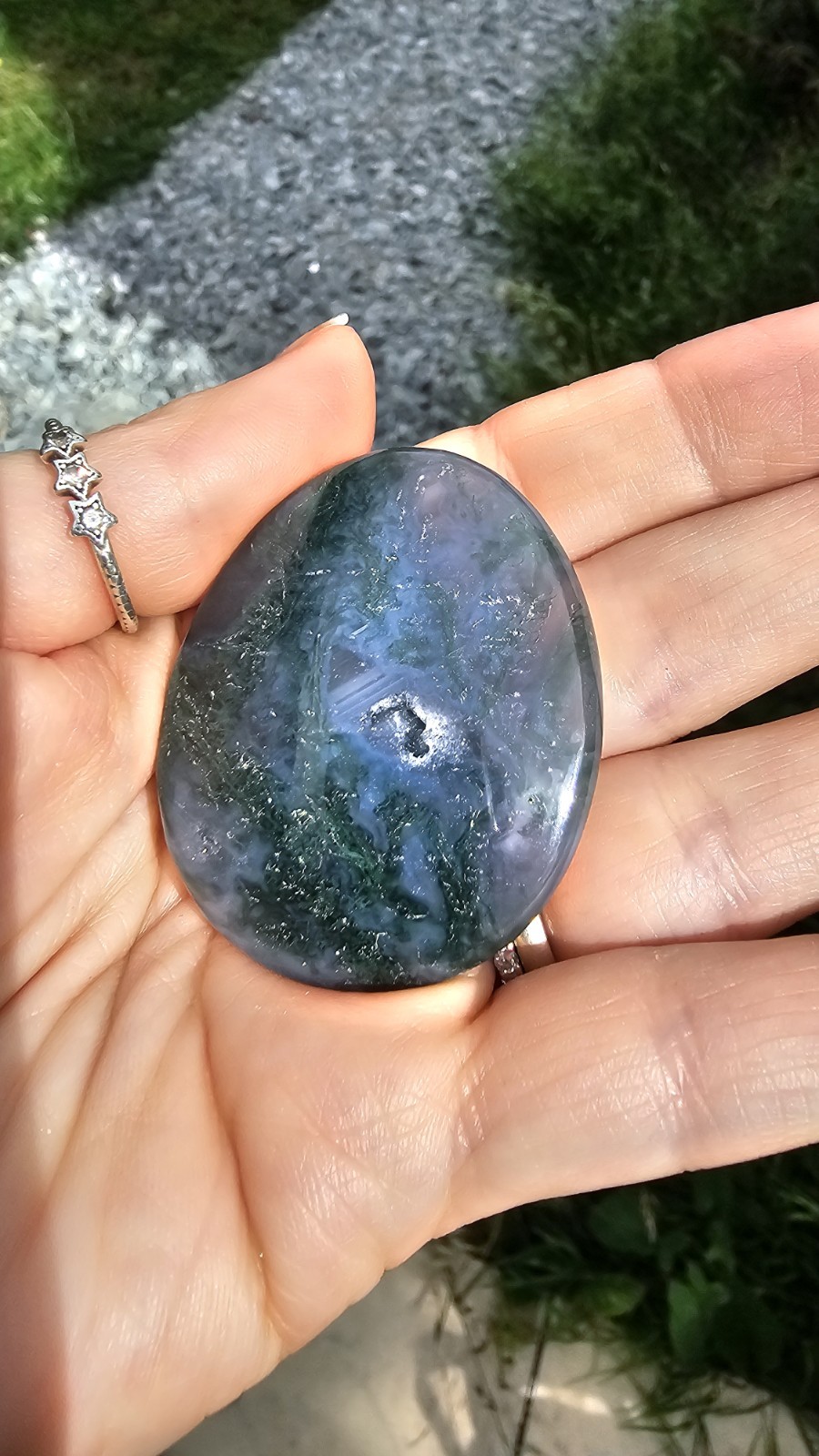✨️SALE✨️ Dark Moss agate flat worry thumb stone Palm crystal Green 4.7cm 26g