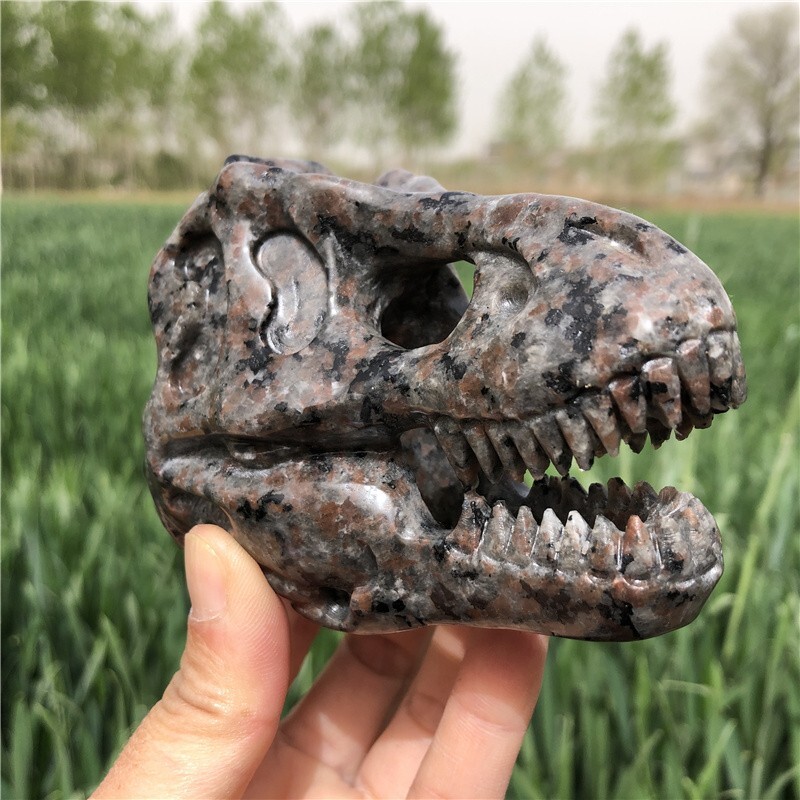 3.5″ Natural Yooperlite Dragon Skull Hand Carved Quartz Crystal Skull Sculpture