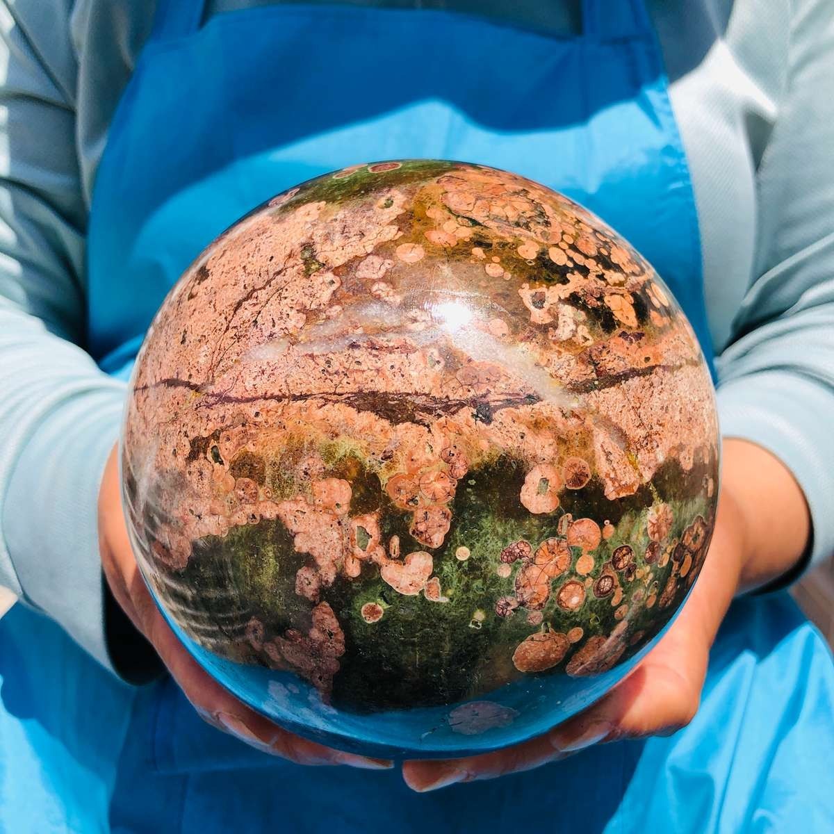 6.31LB Natural Cherry Blossom Agate Crystal Sphere Floral Healing Gem Stone 4847