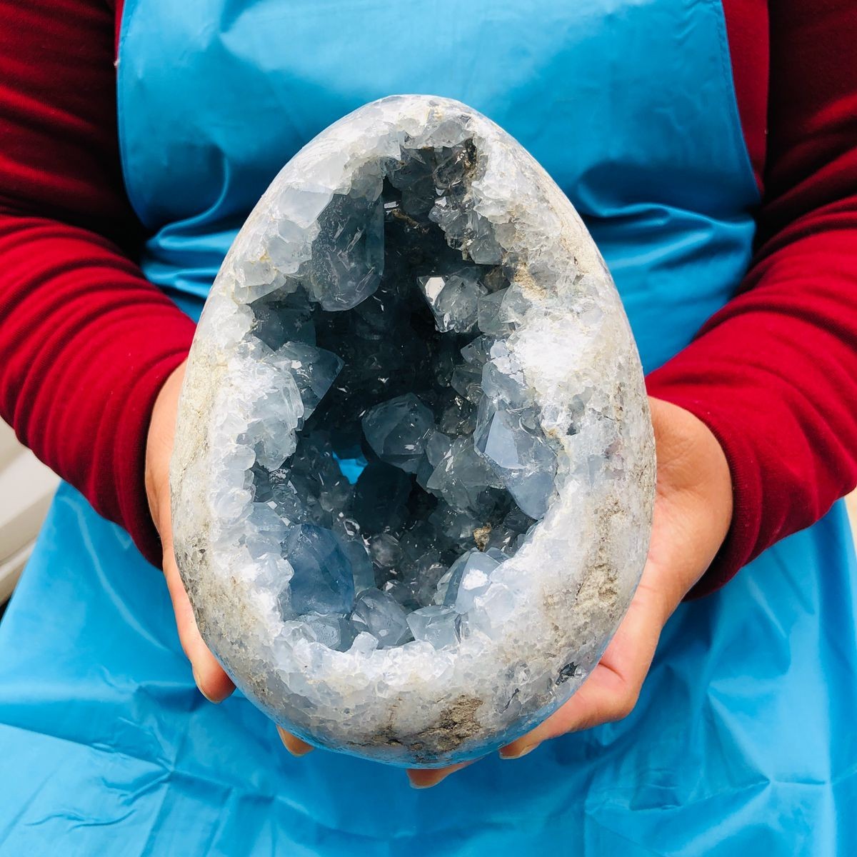 7.56LB Natural Blue Celestite Geode Quartz Crystal Mineral Specimen Healing