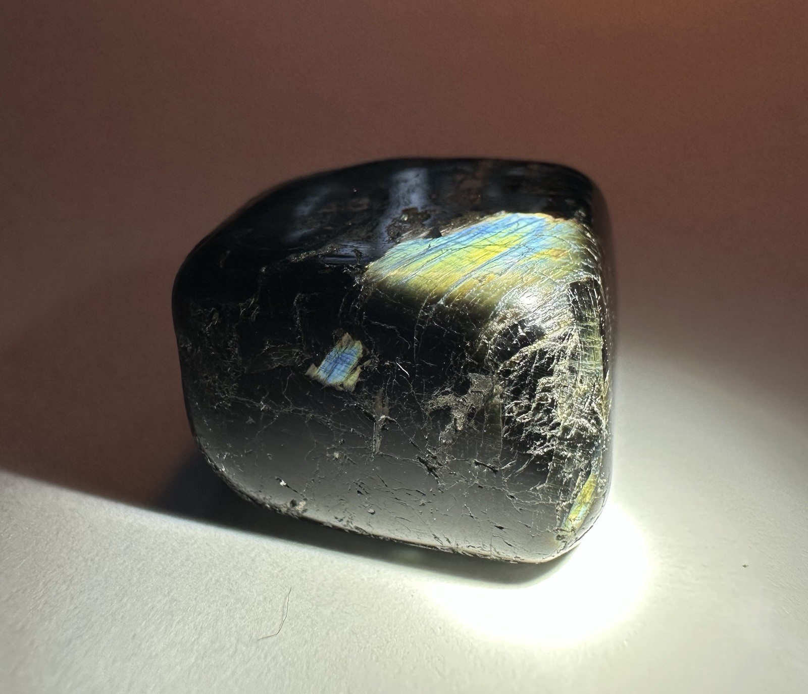 Nuummite Greenland Polished Tumbled Black Crystal Mineral w/ Iridescent Flash