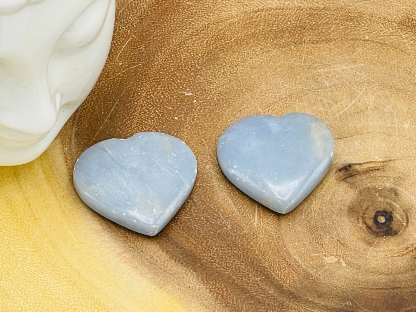 Blue Angelite Heart Palm Stones, Polish Reiki Massage Pocket stone, Pick a size