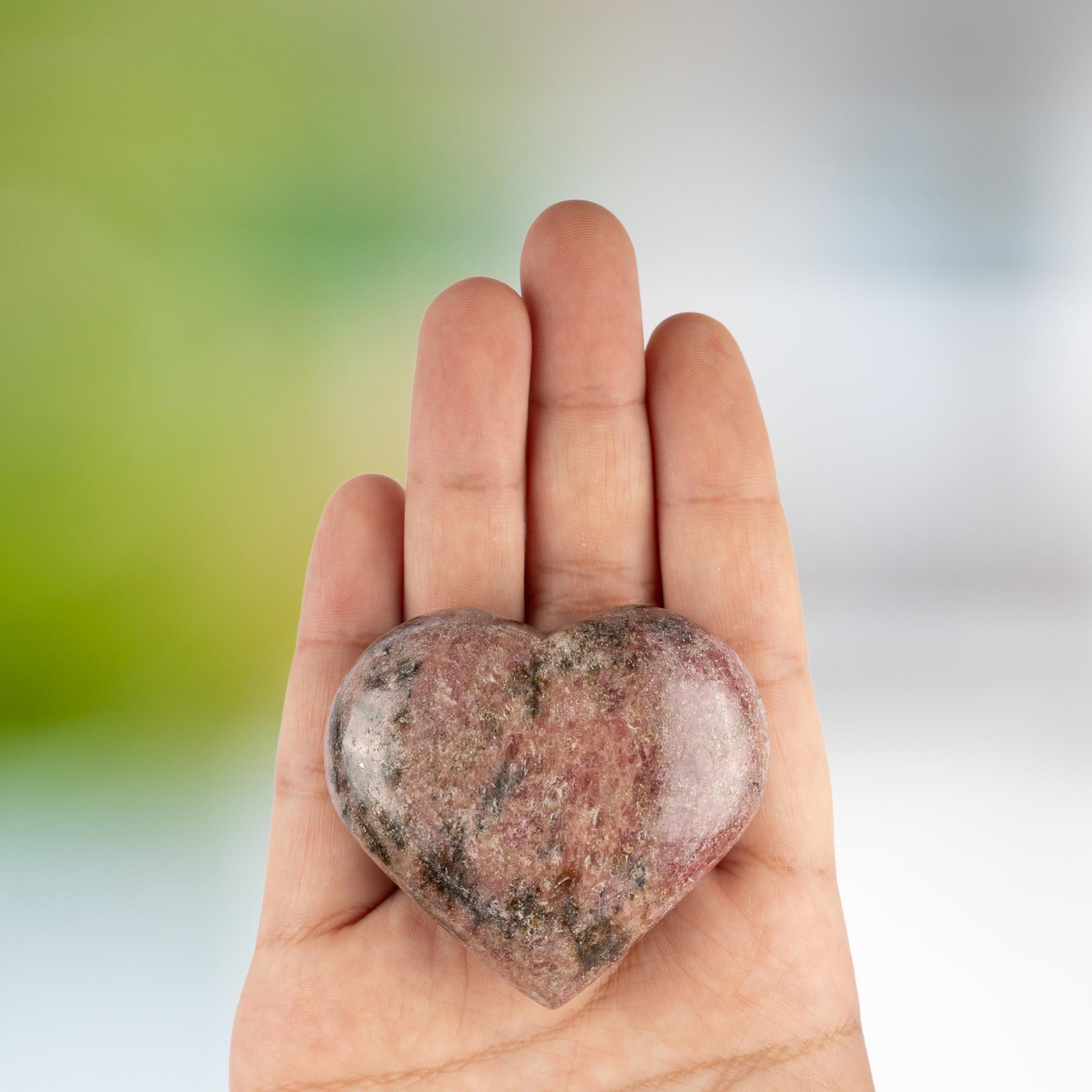 Rhodonite Heart Shape Crystal Palm Stone, Polished Stone, Spiritual Gift