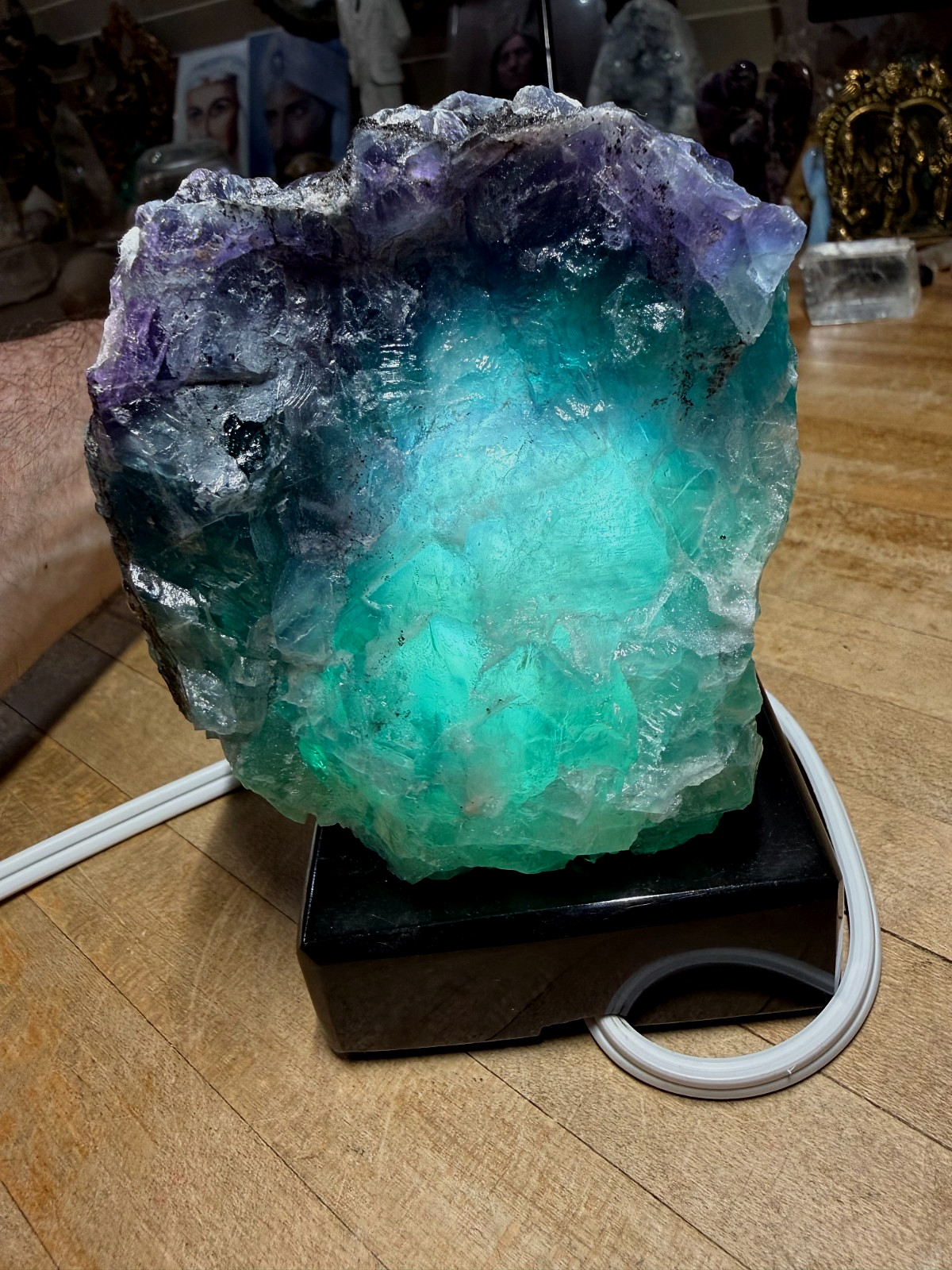 Fluorite Crystal Gemstone Multi Colored Natural Geode Table Lamp Specimen 102