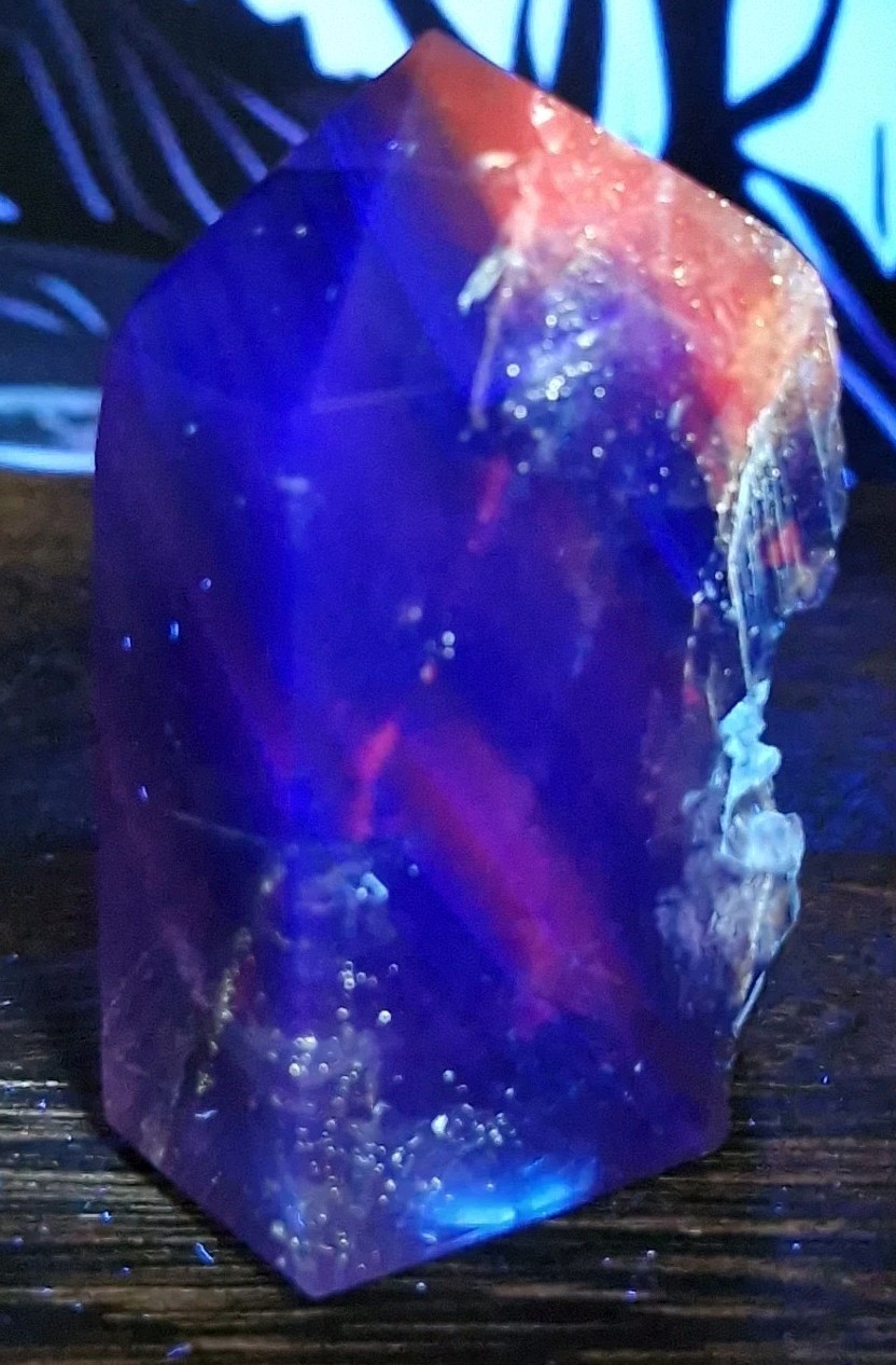 Purple Yellow Fluorite Crystal Rough Point 55mm 91g – Red & Blue UV Reaction!