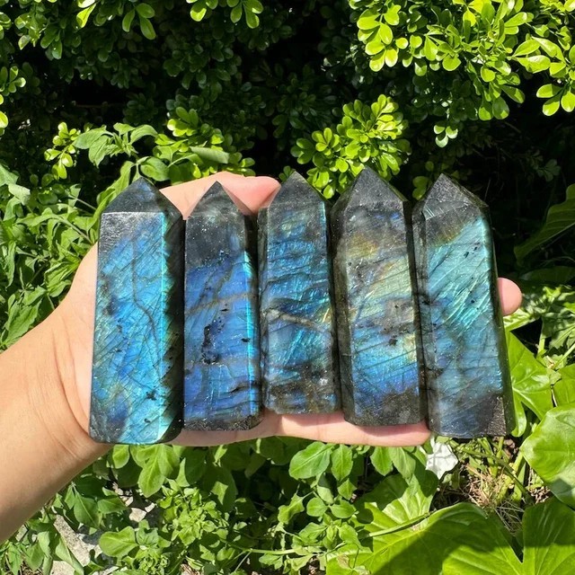 Natural A+ Labradorite Tower Point Hexagon Wand Obelisk Healing Stone Mineral