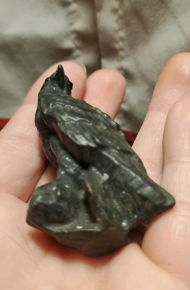 Carved Ophiolite Raven Crystal Figure
