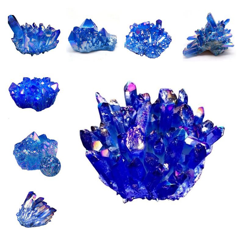 Natural Quartz Crystal Cluster Aura Rainbow Titanium Rock Stone Specimens Reiki