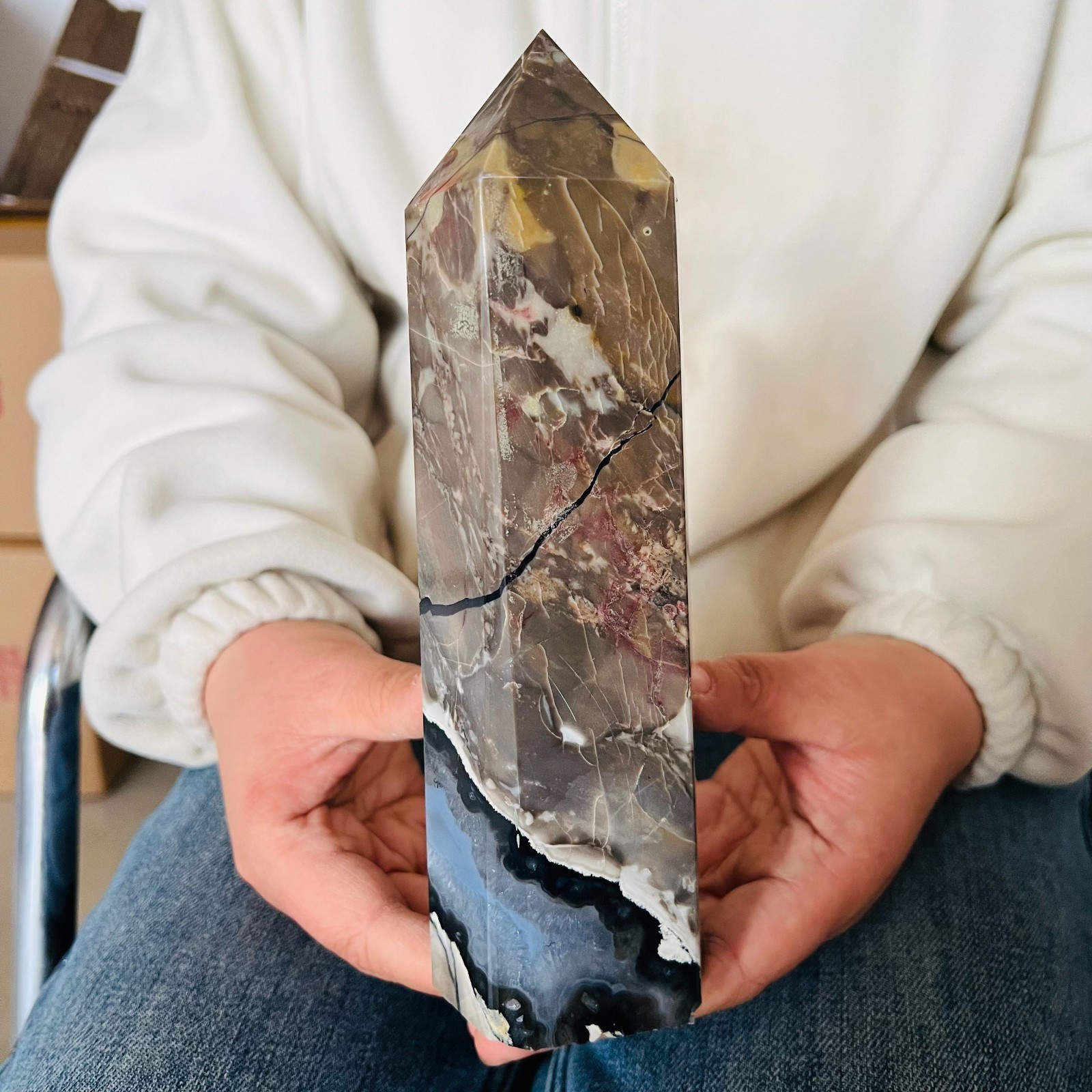 3.19LB RARE NaturaL brown Volcanic Rock agate pillar Quartz Crystal Healing