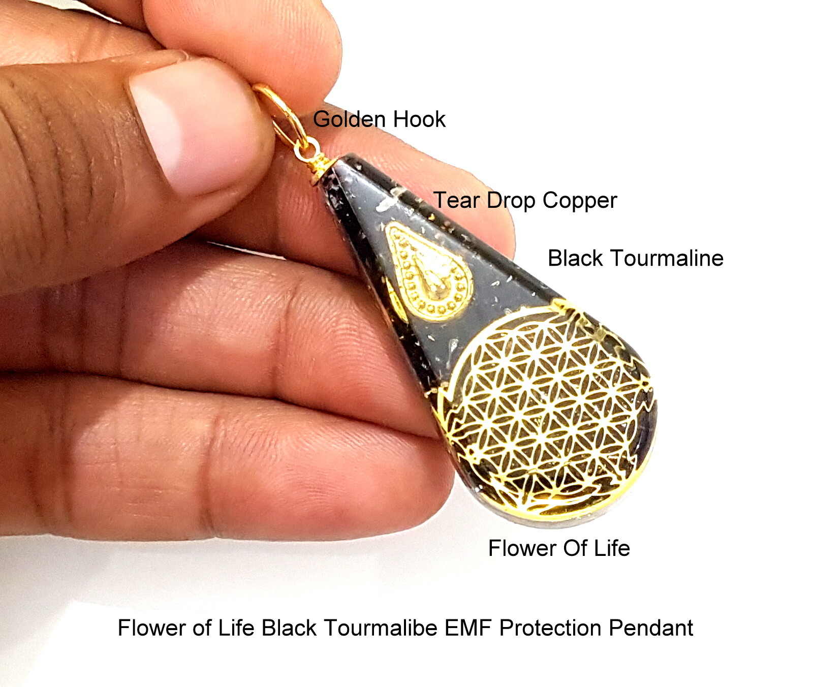 Flower of Life Sacred Geometry Black Tourmaline Orgone Pendant EMF Protection