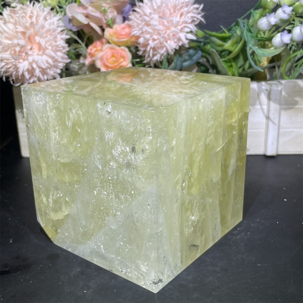 6.3LB 4″Natural A+Citrine Cube Square Carving Crystal Quartz Rainbow Reiki Decor