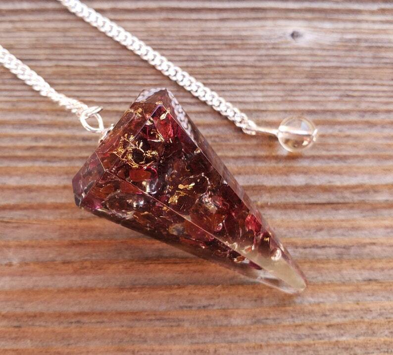 ORGONE GARNET GEMSTONE FACETED ORGONITE PENDULUM