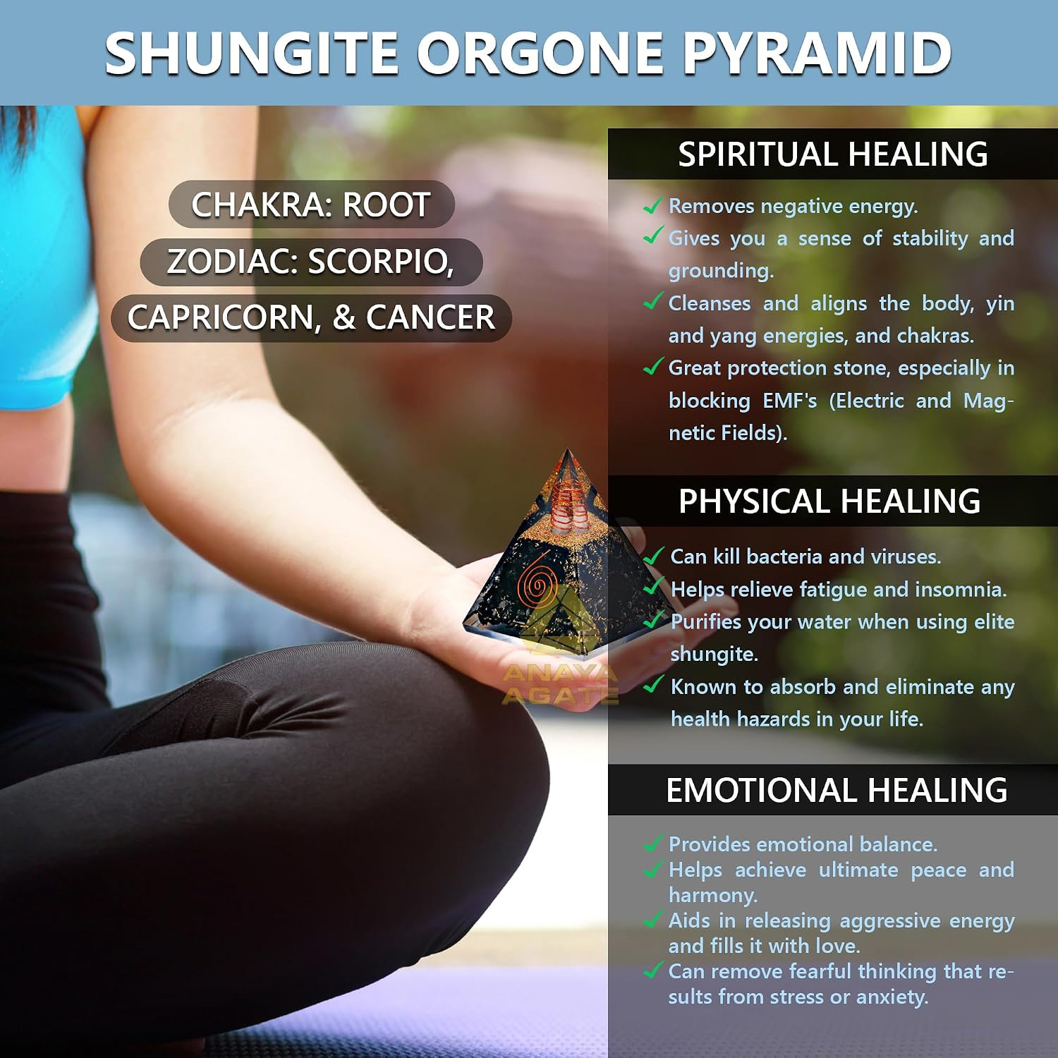 Orgone Pyramid – Shungite Crystal Pyramid for Spiritual Protection and Inner Pea