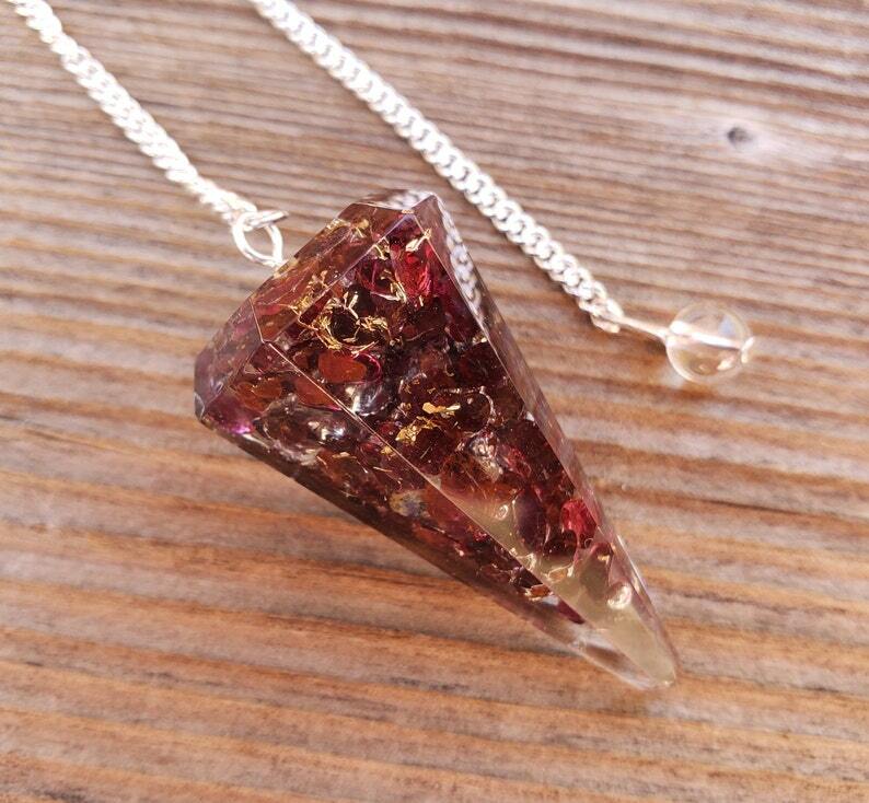 ORGONE GARNET GEMSTONE FACETED ORGONITE PENDULUM