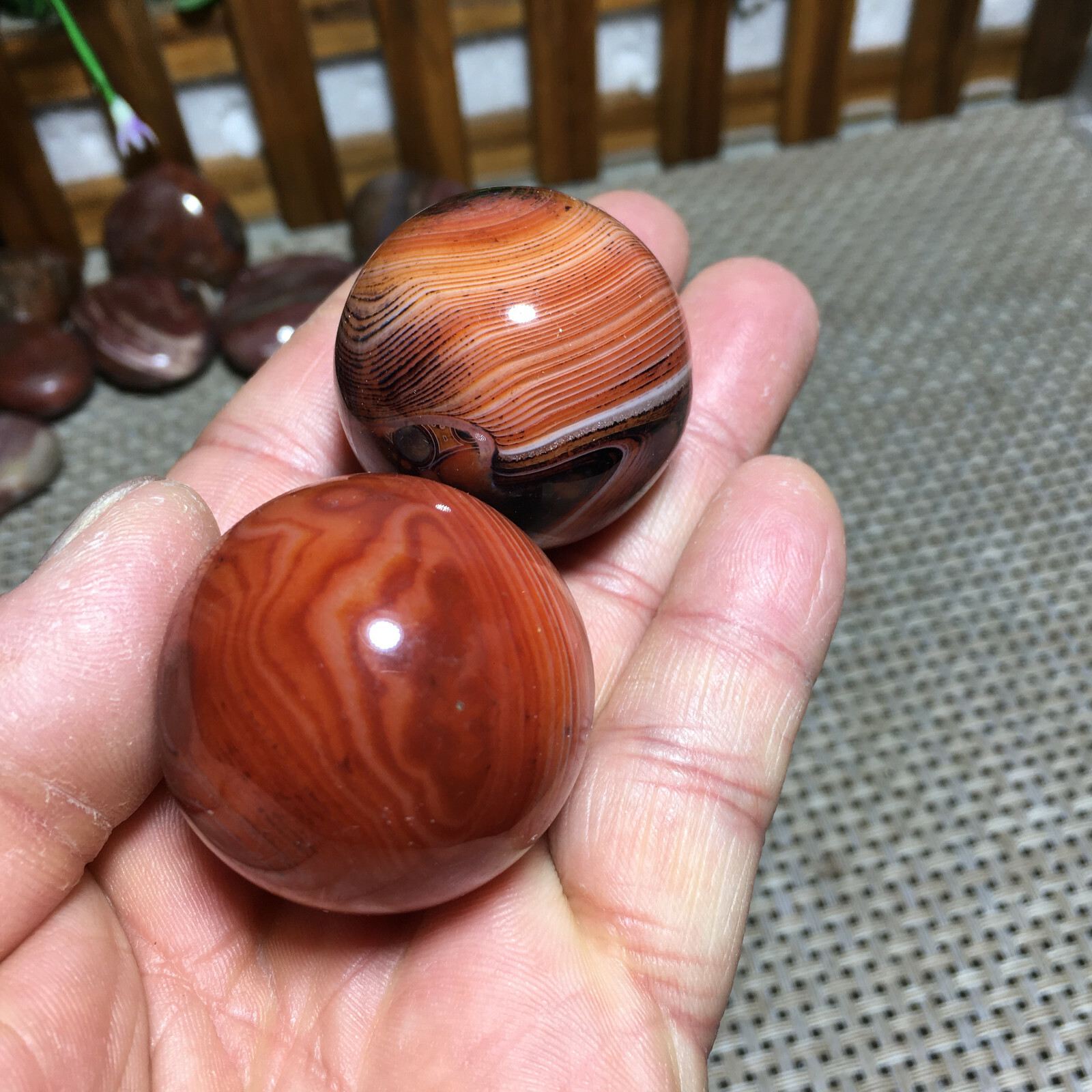 117g 2PC Natural Silk Agate Polished Sphere Ball Madagascar 9608