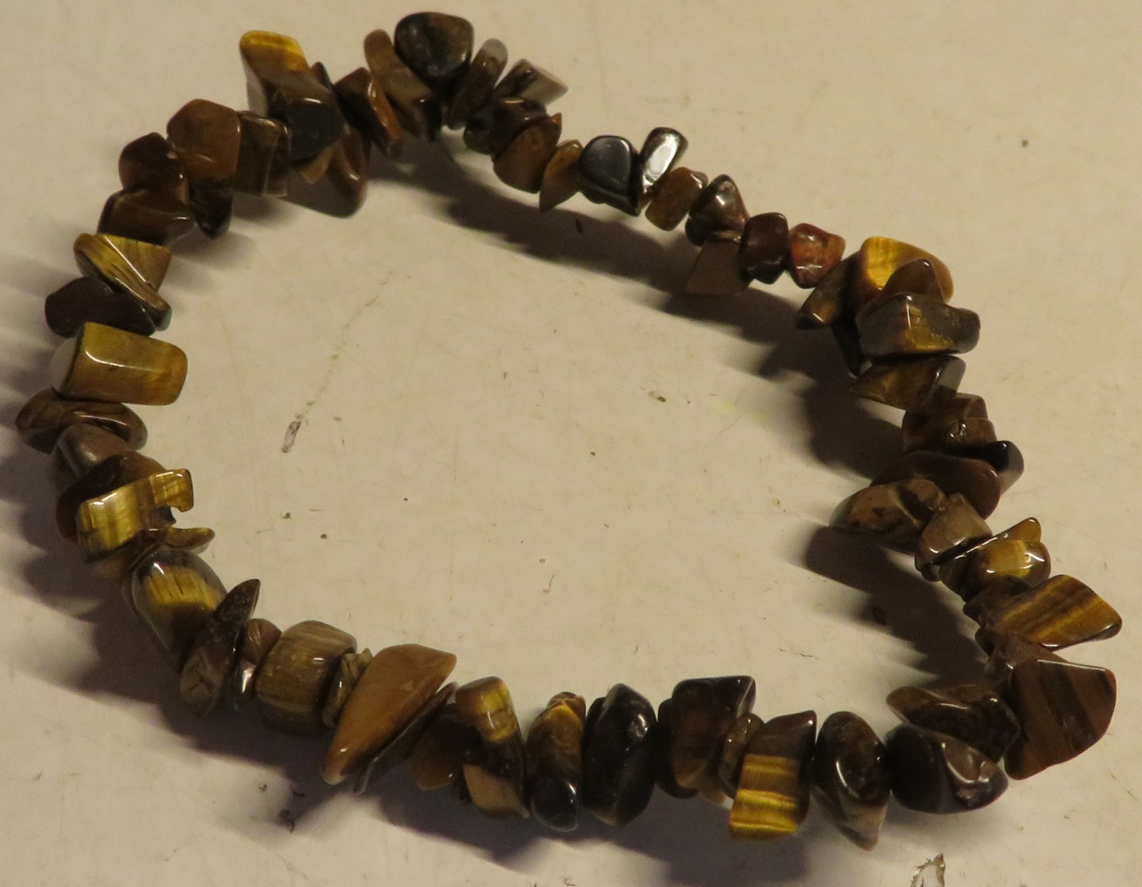 Vintage NATURAL TIGER EYE STONE GEMSTONE STRETCHY CHIP BRACELET Fashion JewelryA