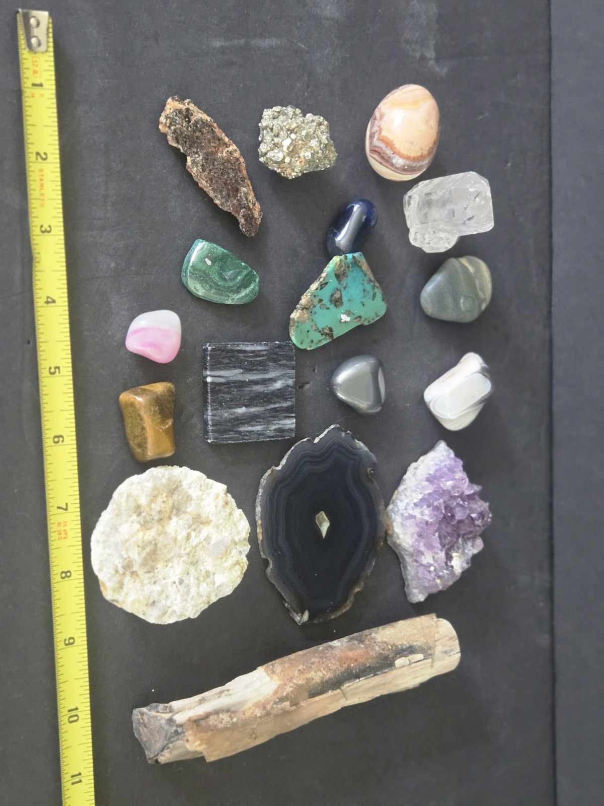 Mixed Crystal Lot 18pc w/ Petrified Wood Log – Amethyst Agate Quartz Rough Stone