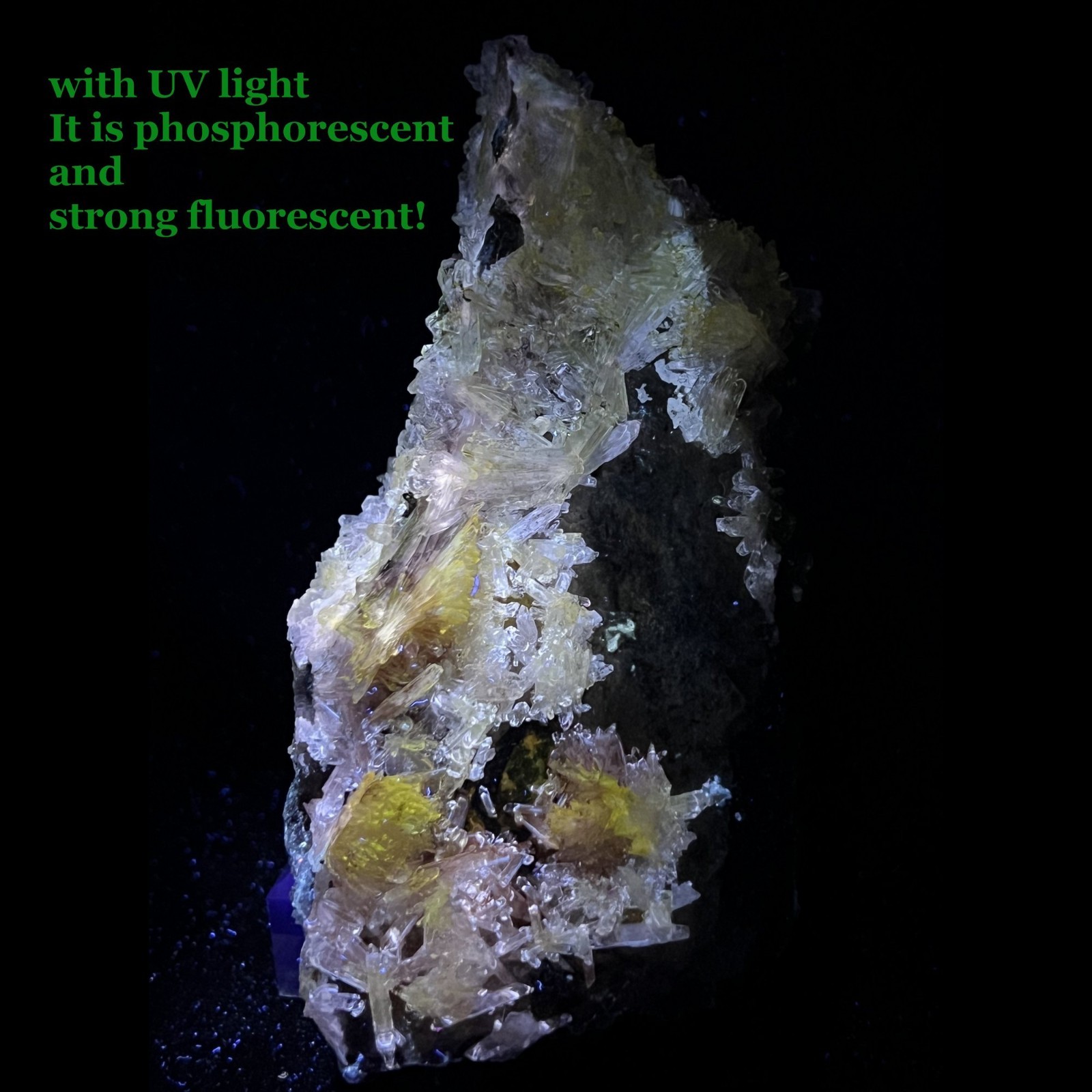 128mm PHOSPHORESCENT & FLUORESCENT Carlhintzeite & Creedite on all sides matrix
