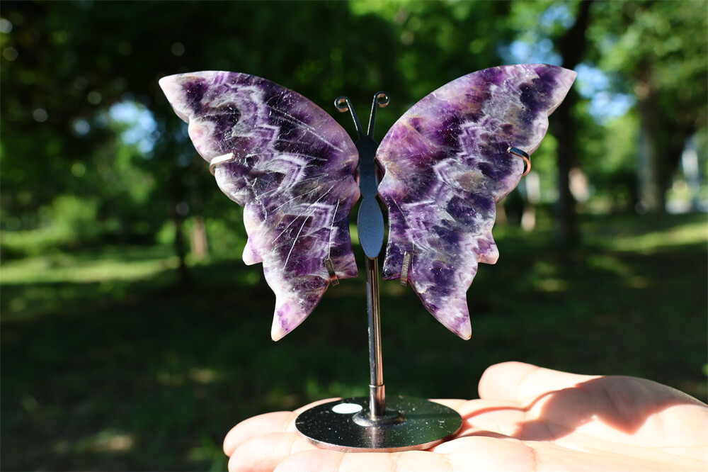 5.2” A pair Natural Dream Amethyst Butterfly Wing Reiki Crystal Skull Decor
