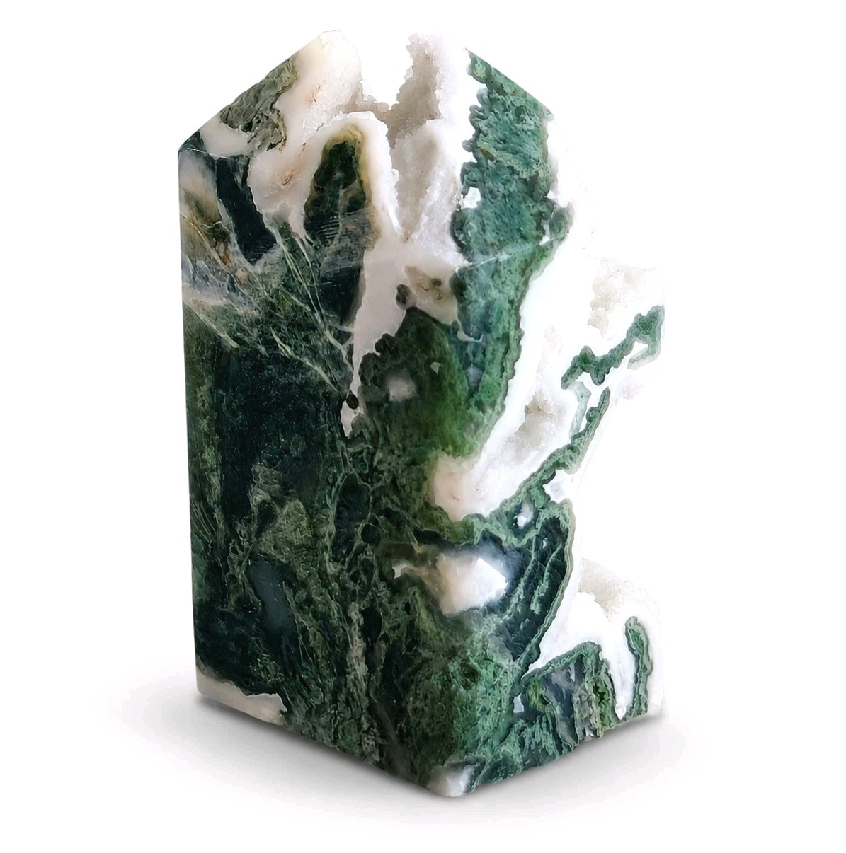 Natural Polished Druzy Moss Agate Tower 3.25″ Tall – 222g – USA