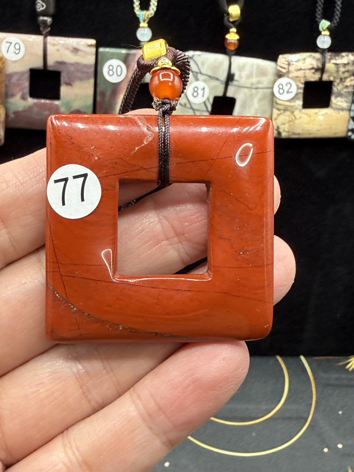 Natural Mixed Crystal Material Square Donut style pendants on Adjustable cord
