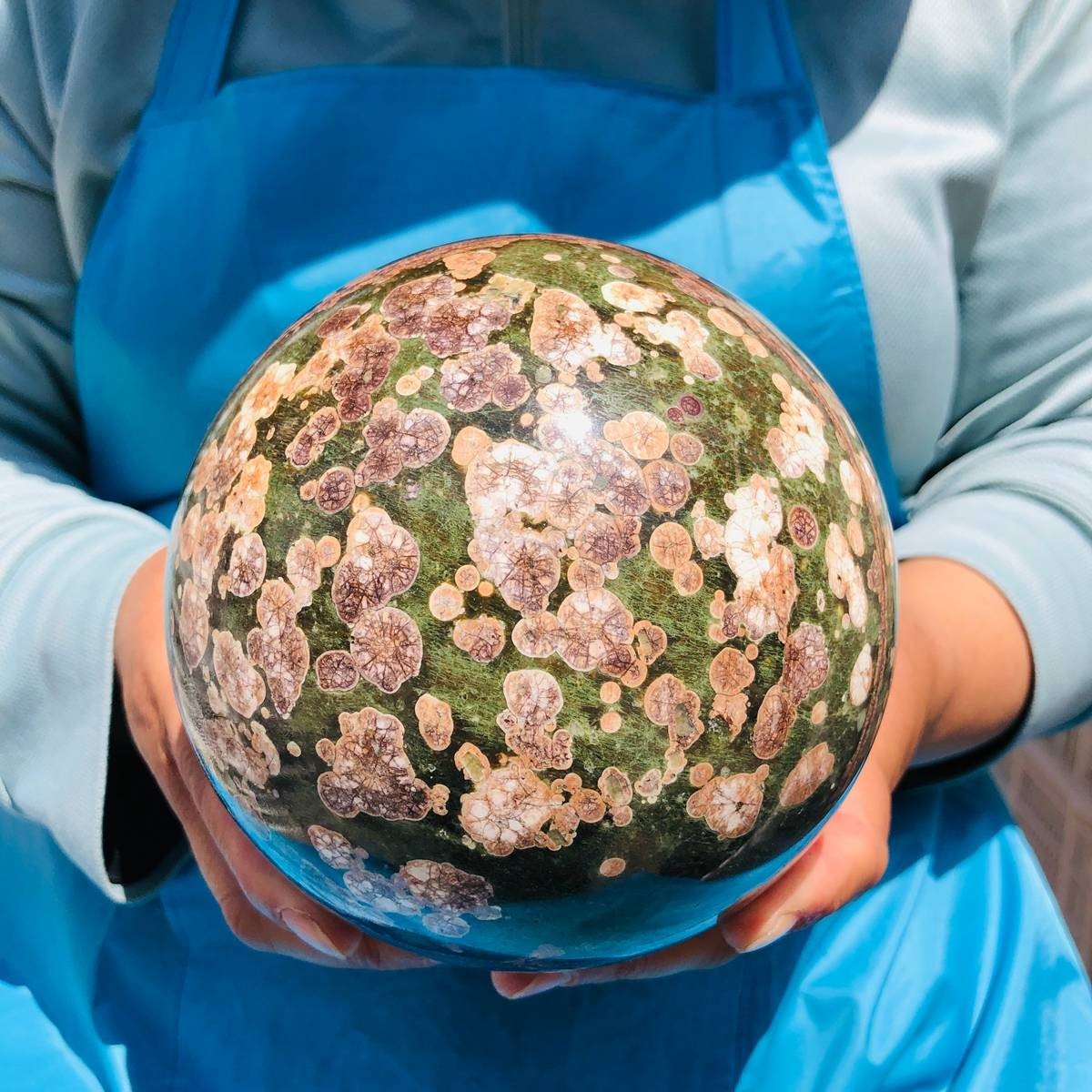 5.58LB Natural Cherry Blossom Agate Crystal Sphere Floral Healing Gem Stone 4853