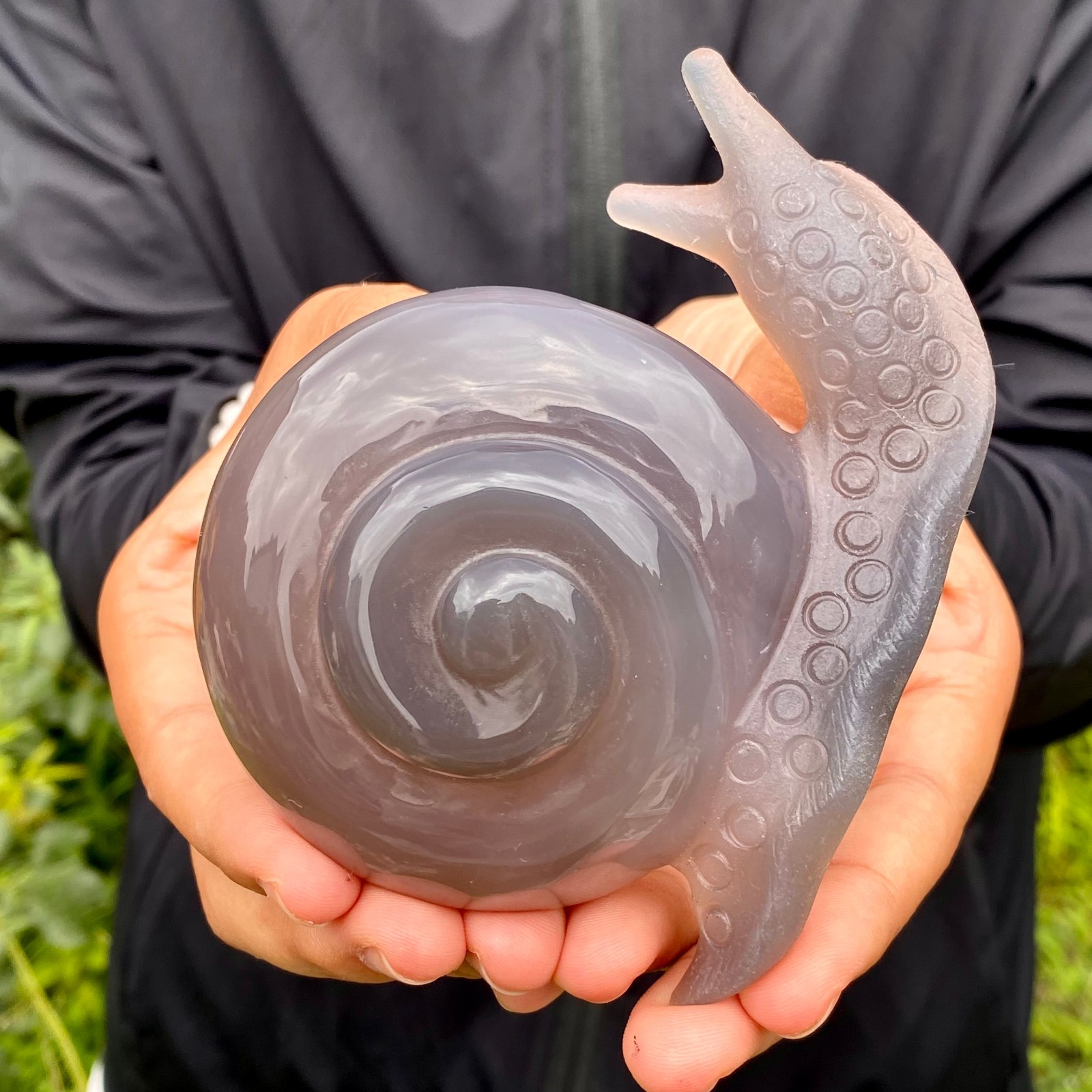 360G Natural Ocean Agate Snail Hand Carving Gemstone Ornament Home Decoration