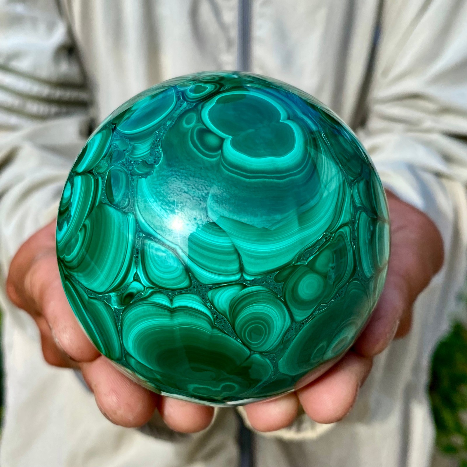 1.89LB Rare Natural Malachite quartz hand Carved sphere Crystal Healing