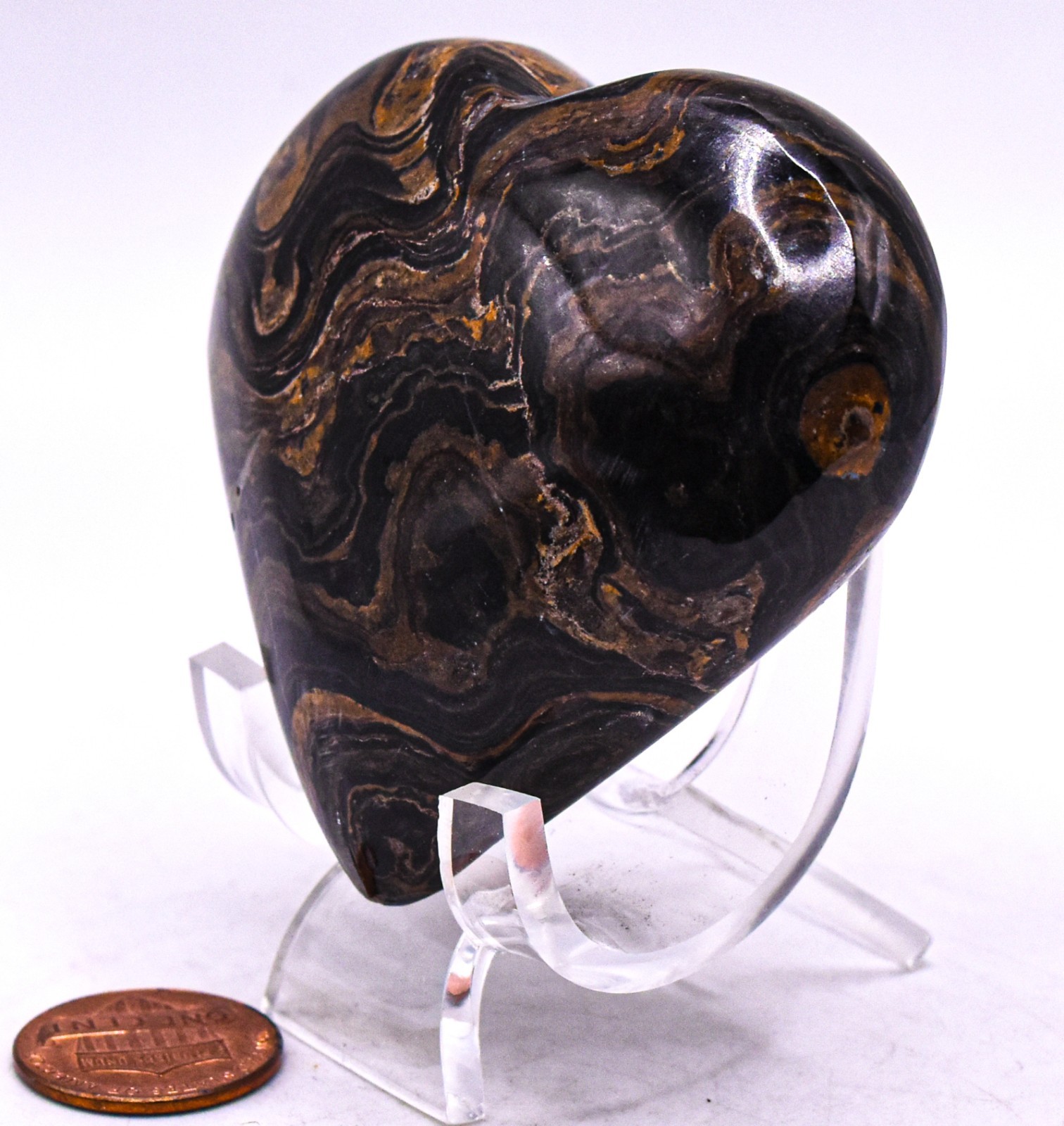 2.6″ 140g Waved Stromatolite Heart Polished Black Brown Gemstone Mineral – Peru