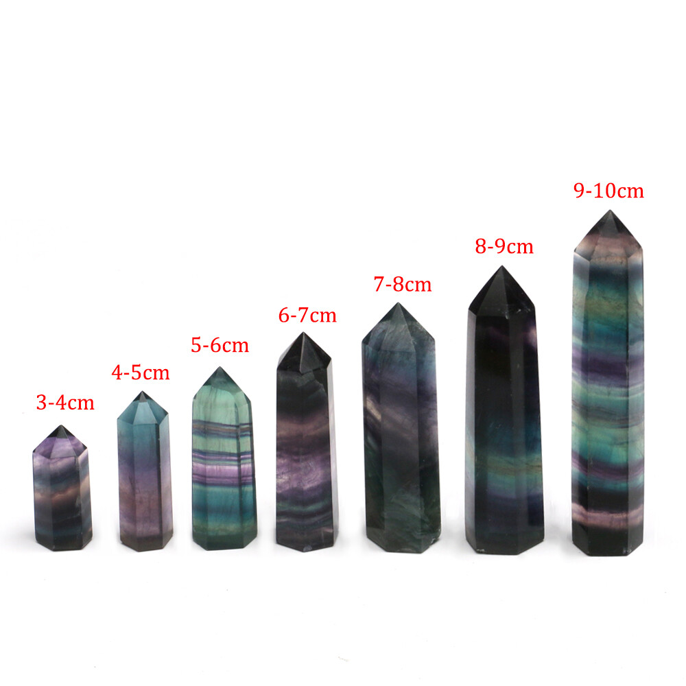 Rainbow Fluorite Quartz Natural Crystal Stone Point Tower Hexagonal Wand Reiki