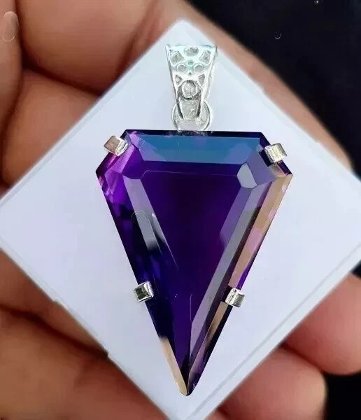 50.85 Ct+Natural Purple Amethyst 925 Sterling Silver Solitaire Pendant Gemstone