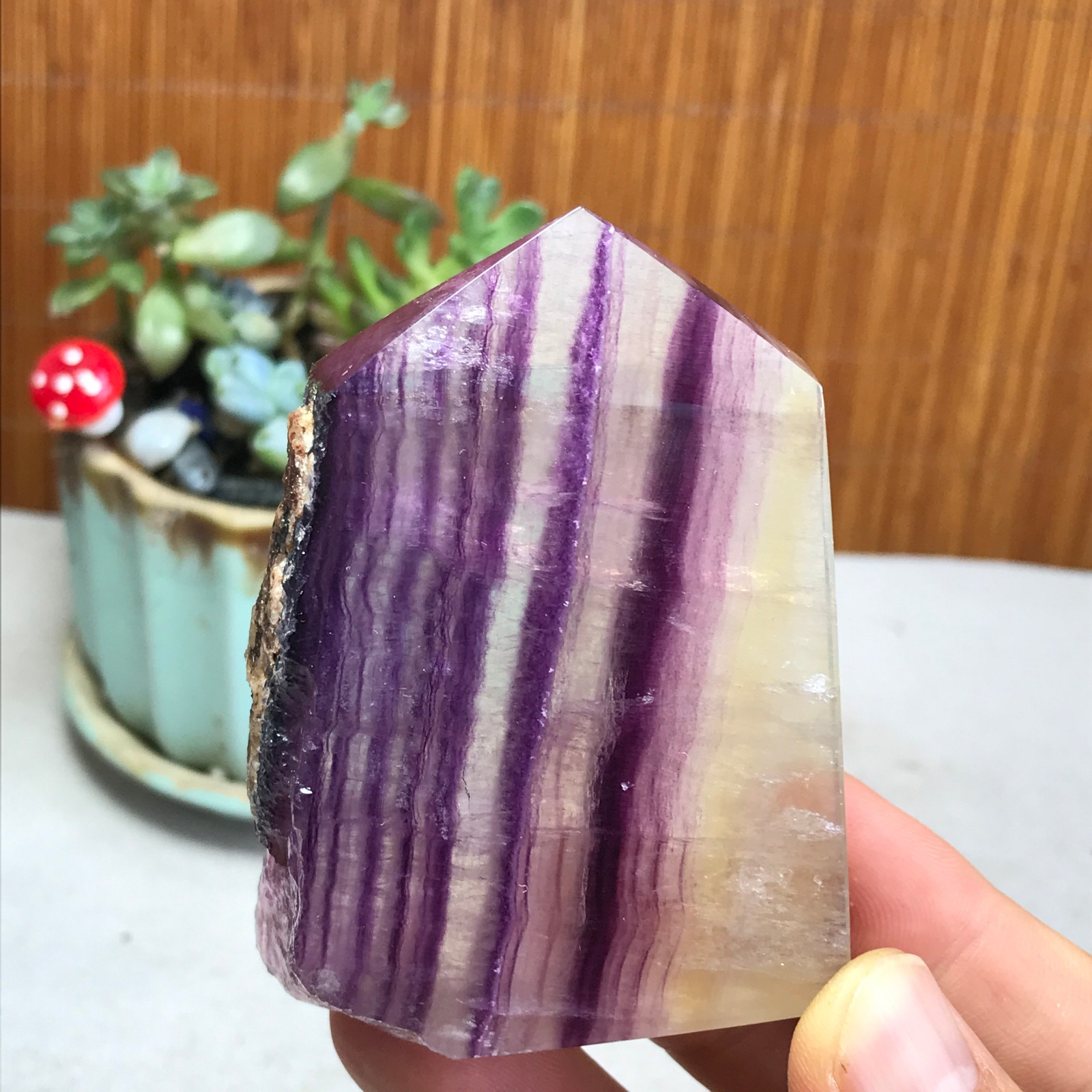 172g Natural candy Fluorite Polish/Rough wand Crystal free standing 75mm A1301