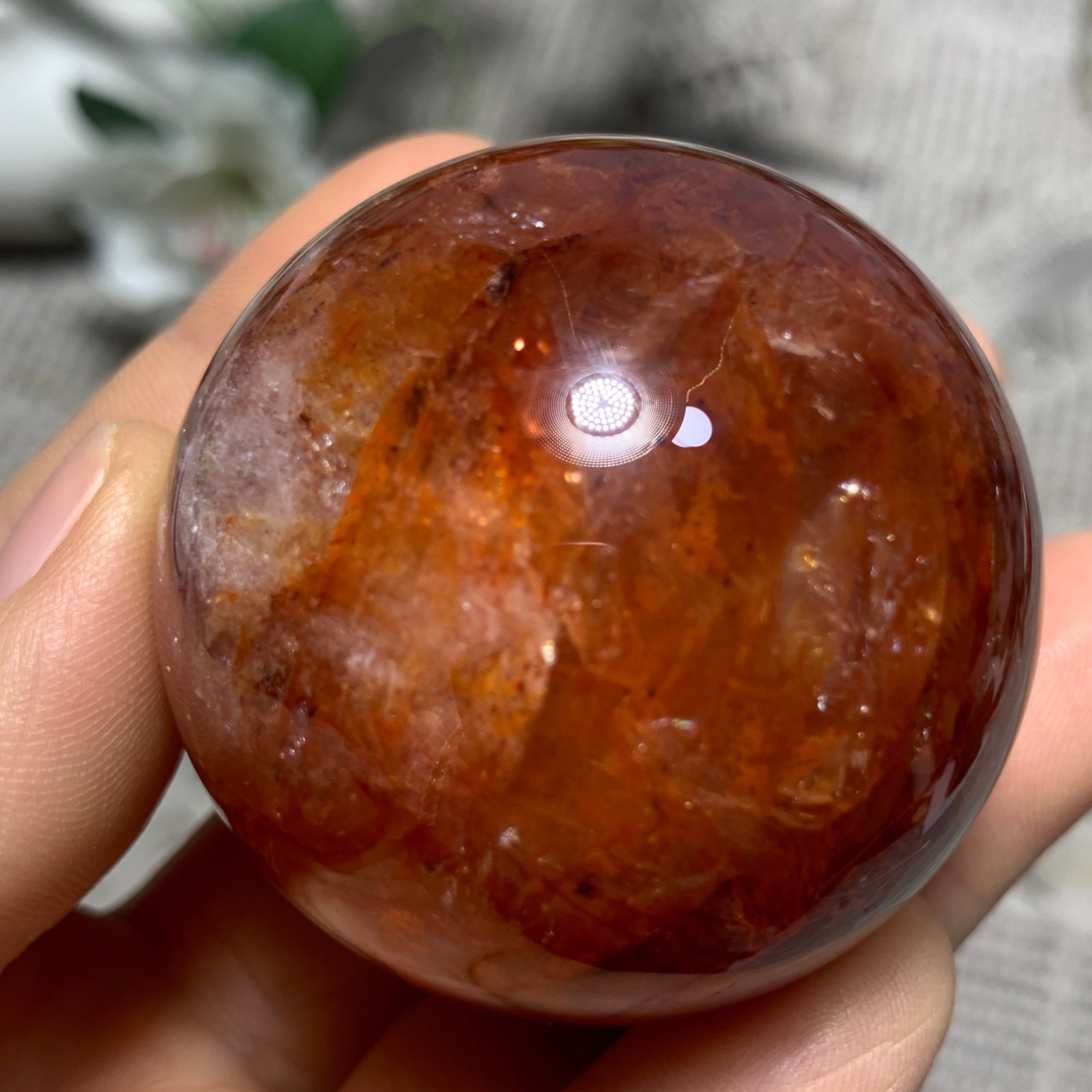 153G Natural Red Gum Flower Ball Crystal Sphere Specimen Energy Healing Reiki