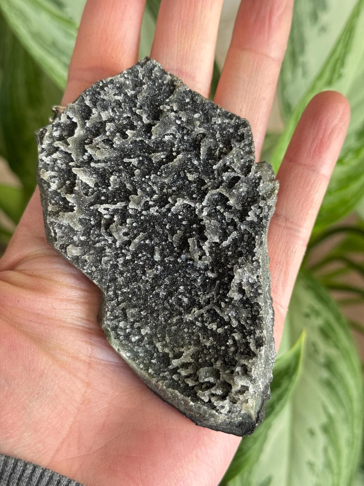Black Galaxy Amethyst Crystal Cluster Natural Druzy Hematite Geode Stalactite A7