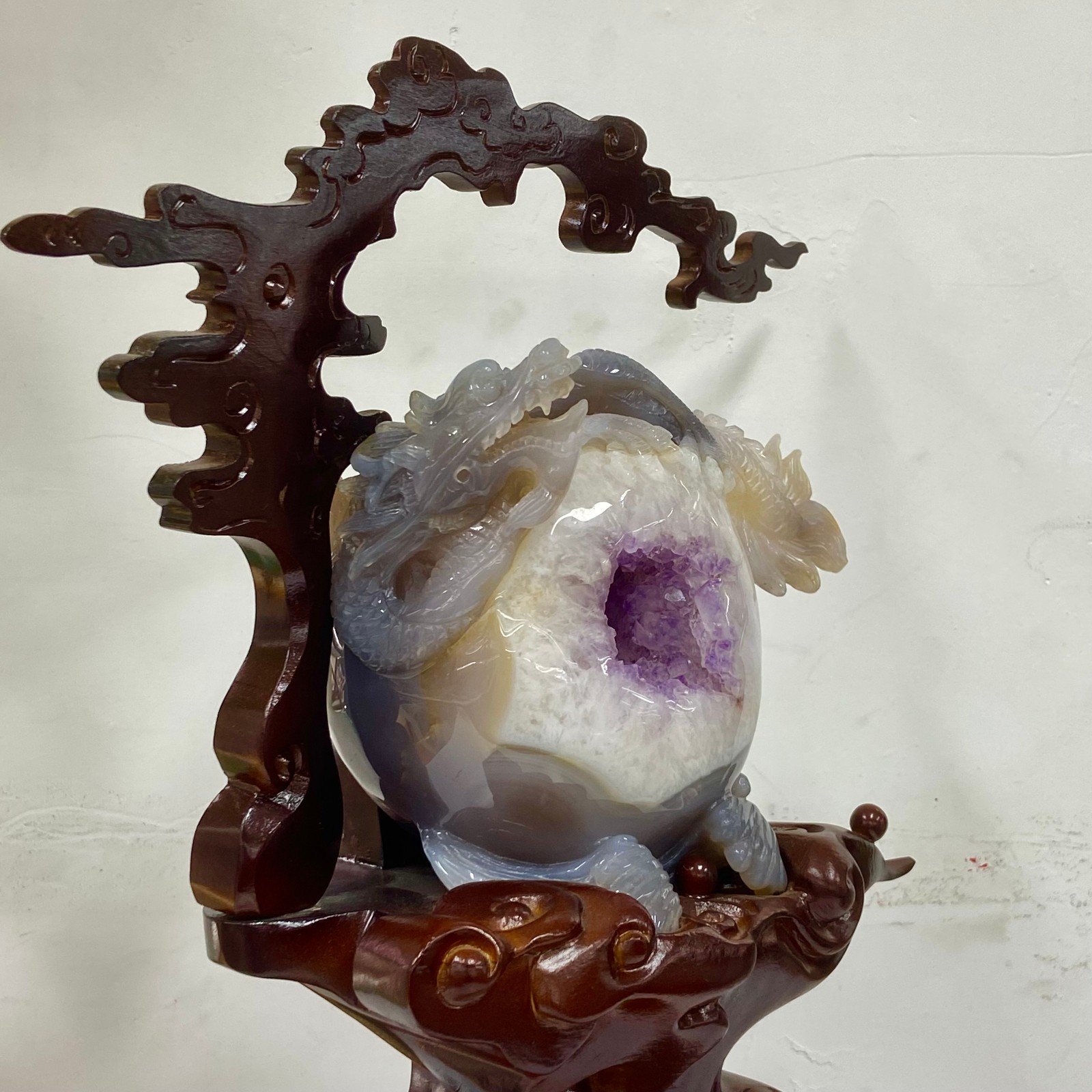 6.3LB Rare Natural Uruguay Amethyst Geode Quartz Crystal agate Carved Dragon