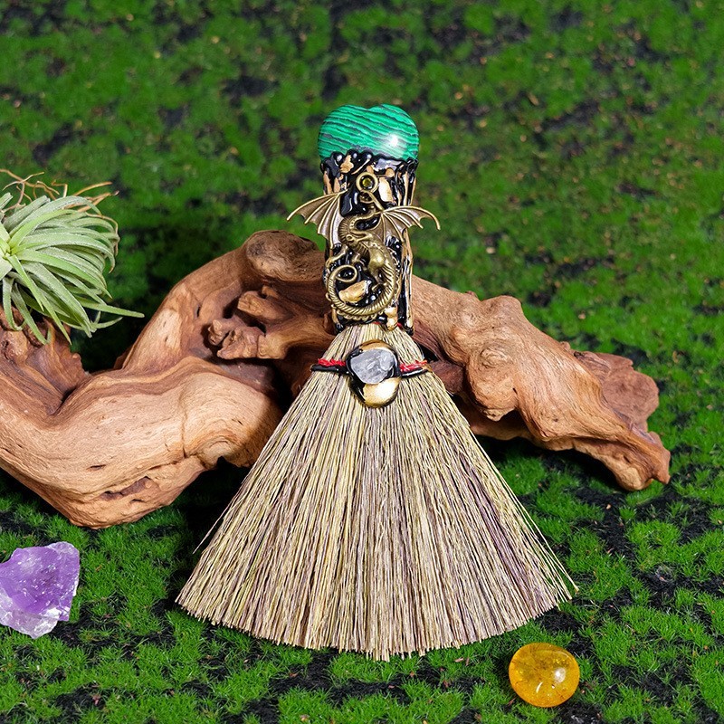 Enchanted Mini Witch Broom Crystal Protection Altar Tool Pagan Wiccan Decor Gift