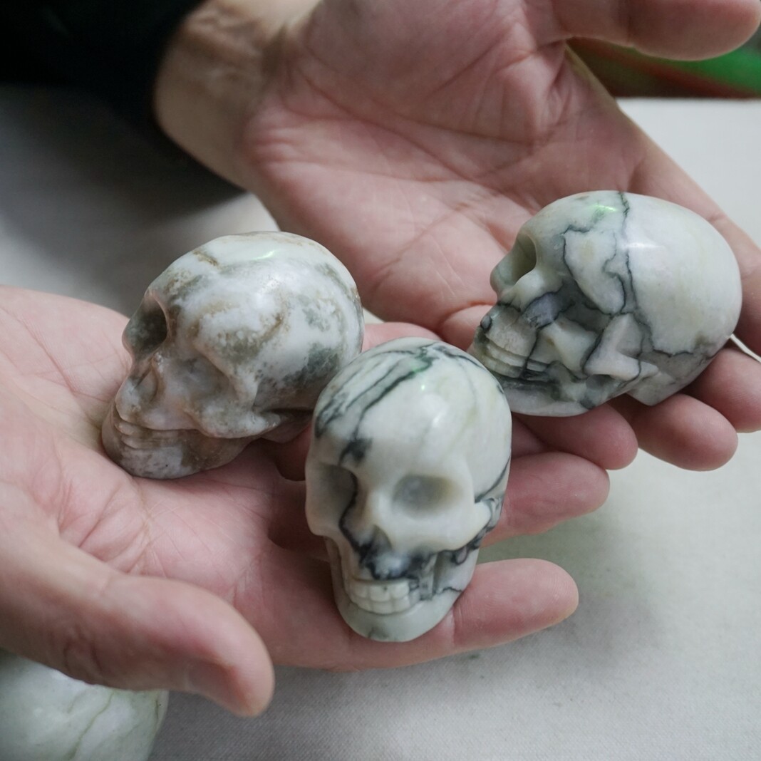 4.4LB 10Pcs Natural Network Jasper Crystal Skull Carving Head Sculpture Healing