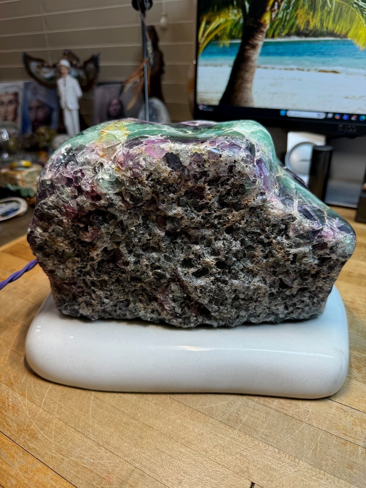 Fluorite Crystal Gemstone Multi Colored Natural Geode Table Lamp Specimen 007