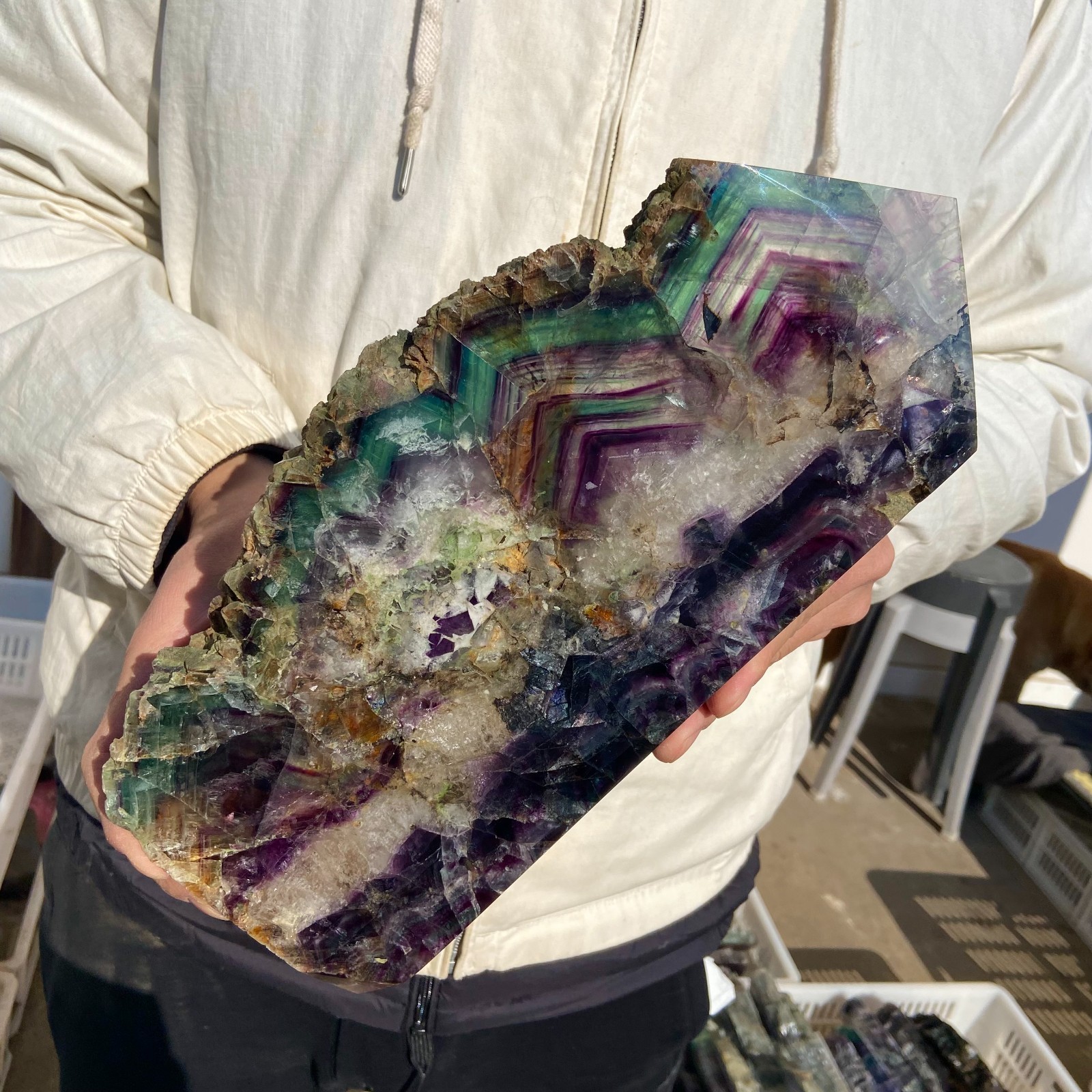 5.8LB Natural colored fluorite quartz crystal slab spiritual energy repair