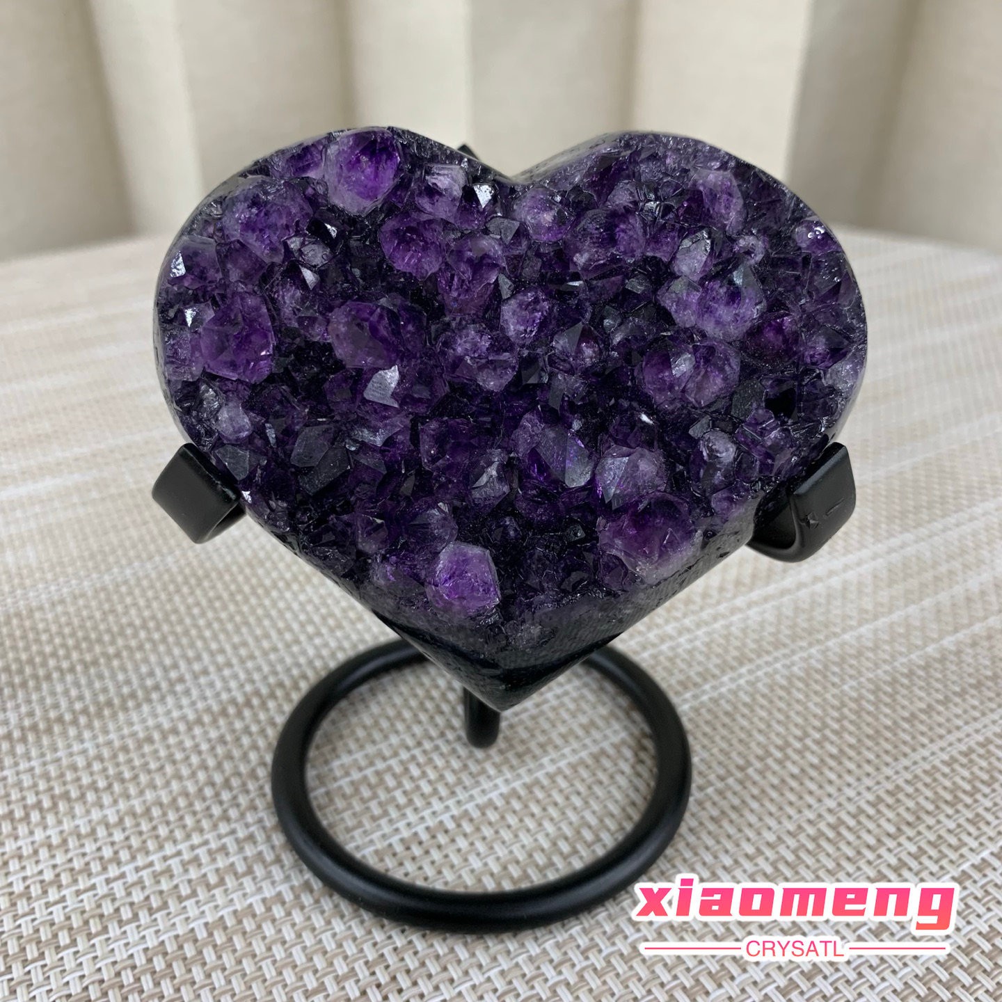 340G Natural Agate Amethyst Heart Crystal Pendant Healing Decor With Stand