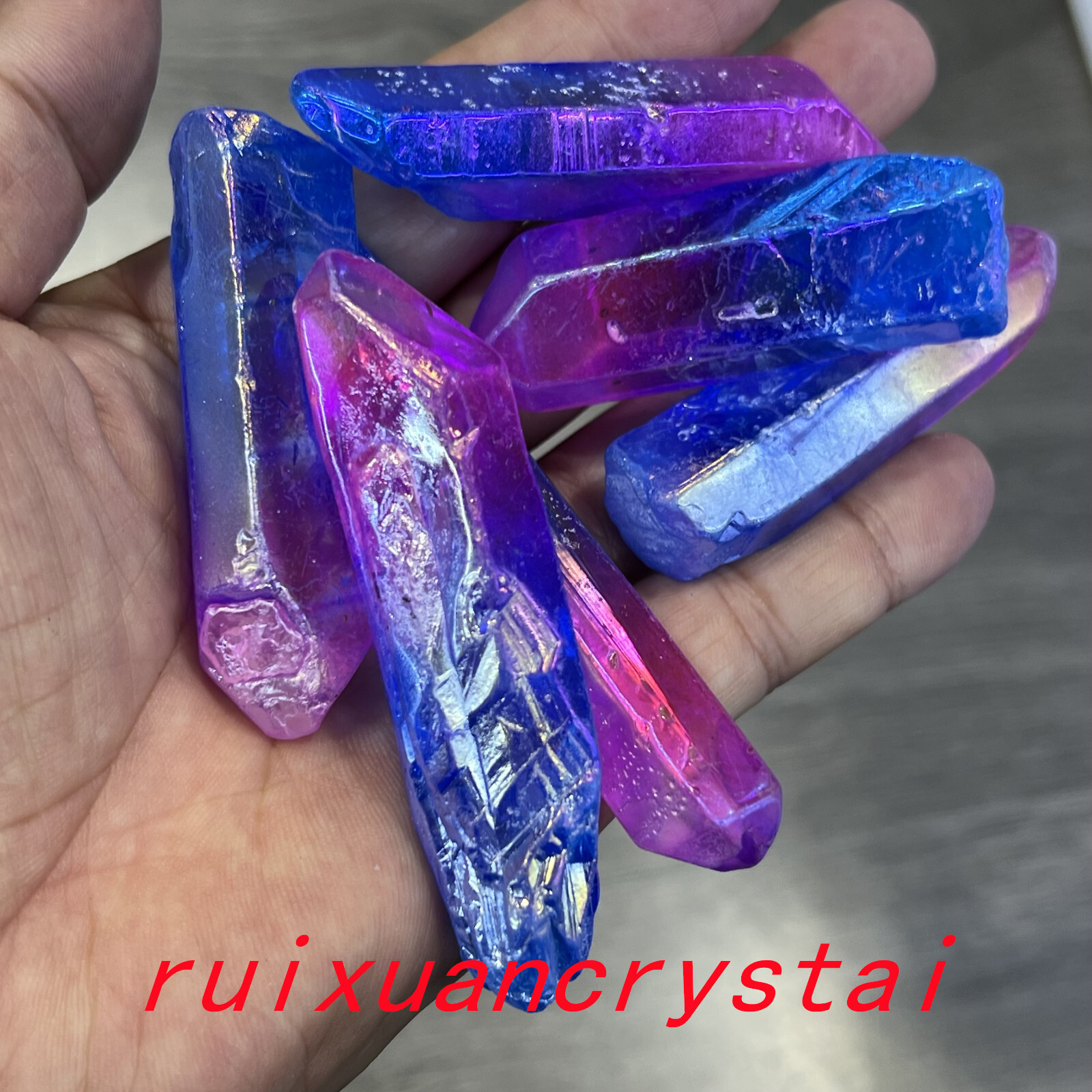 Natural quartz titanium rainbow aura lemurian crystal wand point healing 50g