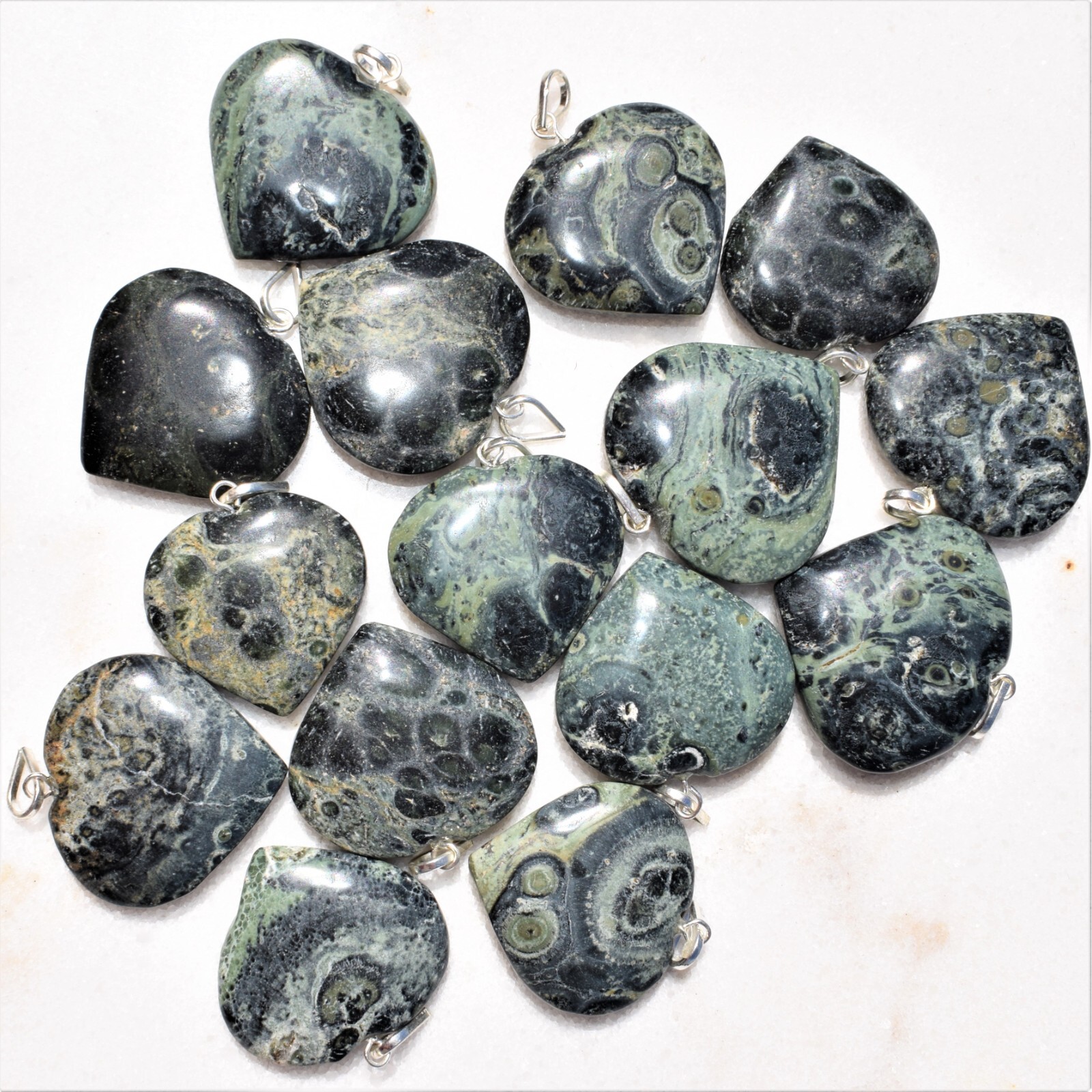 Charged Kambaba Jasper Heart Pendant + 20″ Chain + Selenite Heart